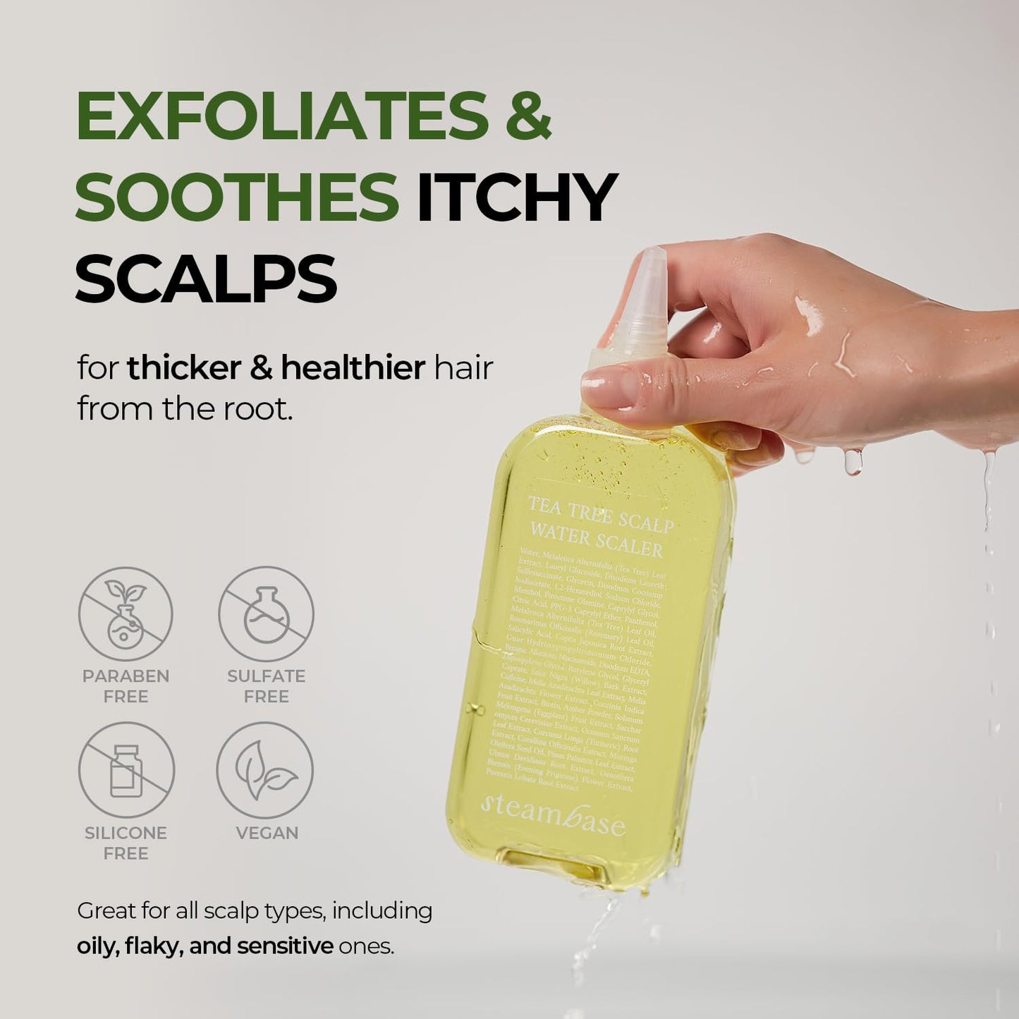 Tea Tree Scalp Water Scaler | Scalp Exfoliator for Itchy Dry Flaky Scalp, Buildup Remover, Treatment for Excess Sebum Oily Greasy Hair | Korean Hair Care Products, Travel Size, 1.69 fl oz