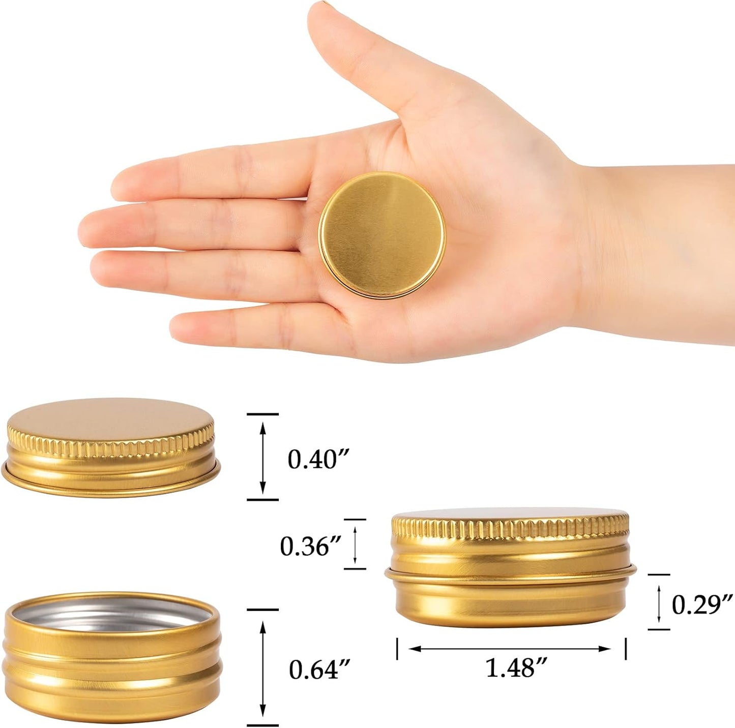 0.5 oz Screw Top Aluminum Tin Jar with Screw Lid and Blank Labels (Gold - Pack of 32)