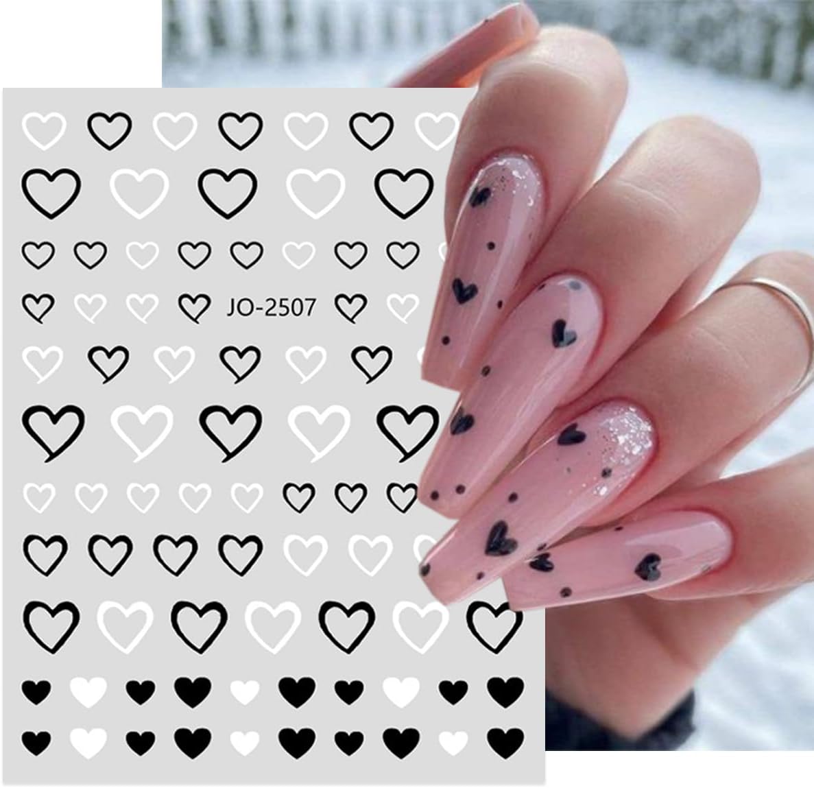 6 Sheets Black White Nail Art Stickers Star Nail Stickers Valentines Heart Nail Decals Cute Bow Hollow Out Hearts Stars Nail Design Sticker for Nail Art Decor 3D Starlight Bow Nail Supplies Charms DIY