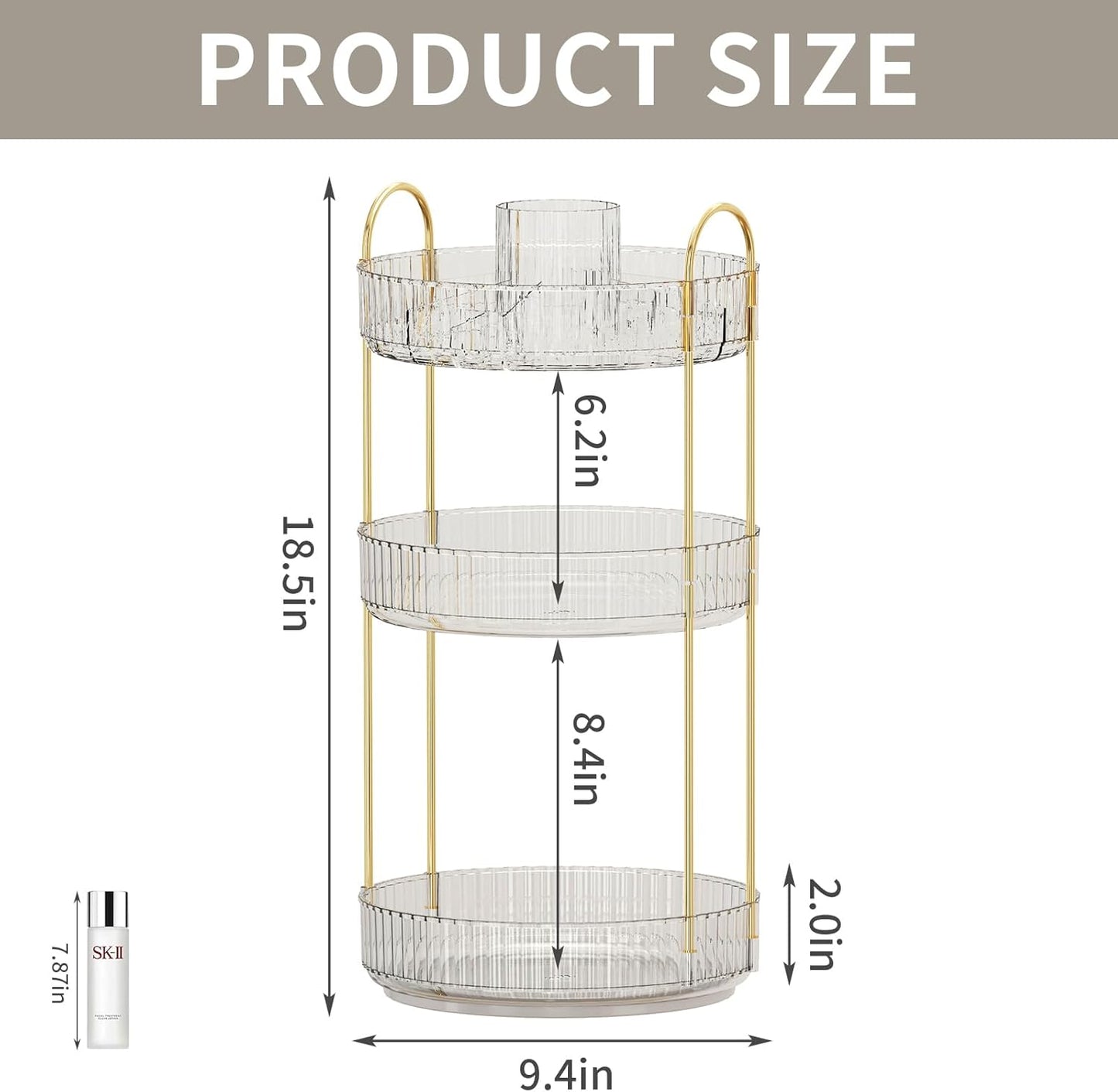 360° Rotating Makeup Organizer, Large-Capacity Skincare Make Up Storage 3 Tier Perfume Organizers Cosmetic Dresser Organizer with Makeup Brush Holder, Fits Bedroom, Bathroom, Vanity Shelf Countertop