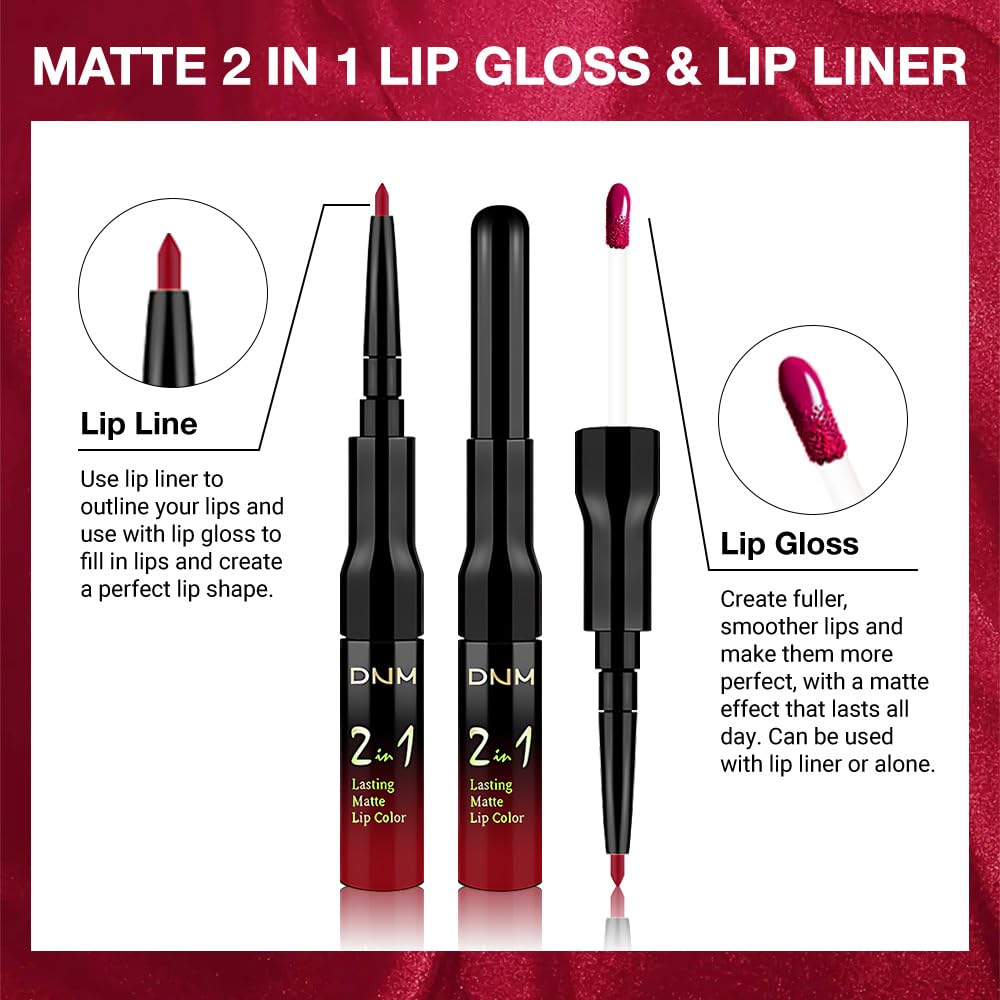 evpct 1Pcs Ruby Rose Red Matte Lip Liner & Liquid Lipstick Stain Makeup Set for Women, Red Lip Liner Stain Long Lasting Waterproof Smudge Proof, Cruelty Free Lip Stick Makeup 24 hours originales, 58