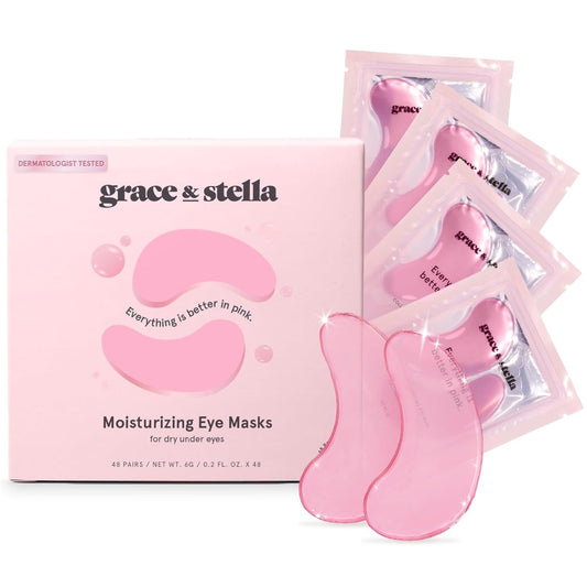 grace & stella Award Winning Under Eye Mask - Reduce Dark Circles, Puffy Eyes, Undereye Bags, Wrinkles - Gel Under Eye Patches - Gifts for Girlfriend - Vegan Cruelty-Free Self Care (48 Pairs, Pink)