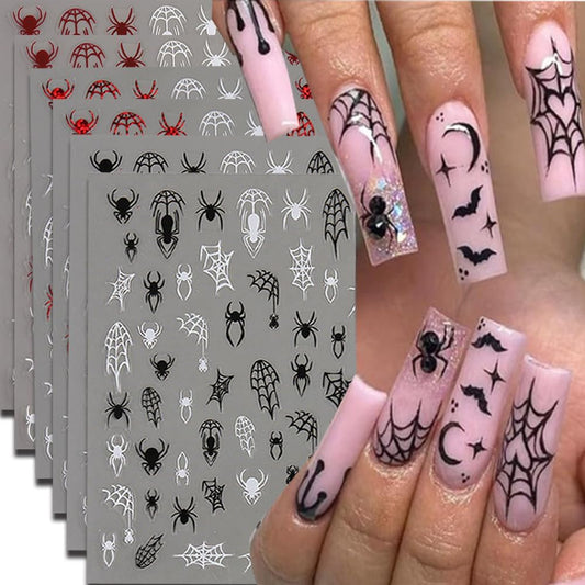 6Pcs Halloween Nail Stickers Spider Web Nail Decals DIY Self Adhesive Cobweb Nail Design Halloween Nail Decoration Supplies Holiday Manicure Accessories for Women Girls Supplies