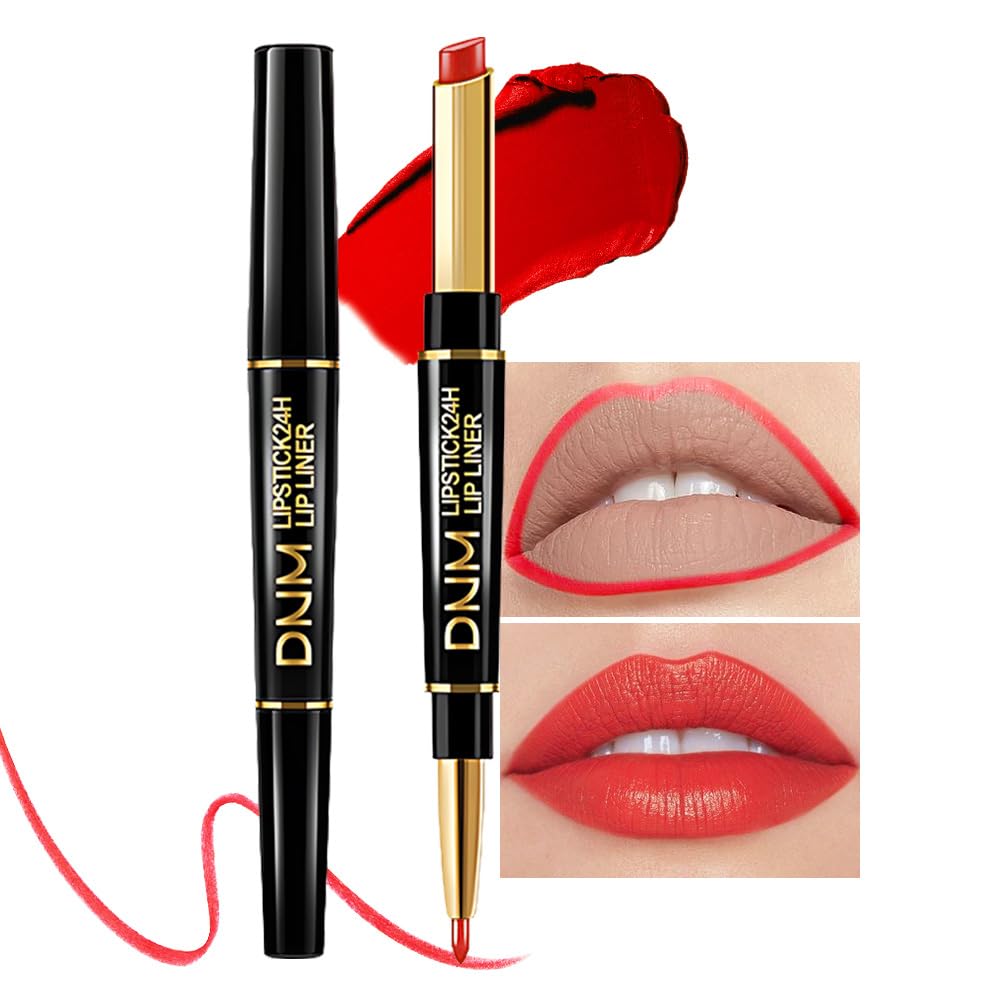 evpct 1Pcs Red Velvet Matte Lip Liner and Lipstick Combo Set Kit for Women, Fire Orange British Red Magic 24 Hours Lipstick and Lip Liner Stain Makeup Set Long Lasting Waterproof 24 labial, 42#