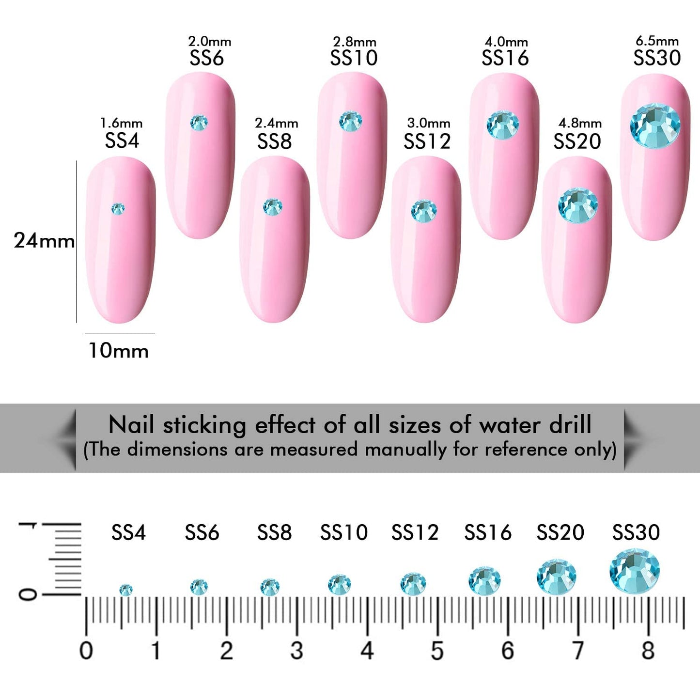 3000Pcs Aquamarine Crystal Rhinestones,Glass Flatback Rhinestones Mini Gemstones for Nail Face Makeup Art Crafts Clothes Decoration -(SS8,2.4mm,Aquamarine)