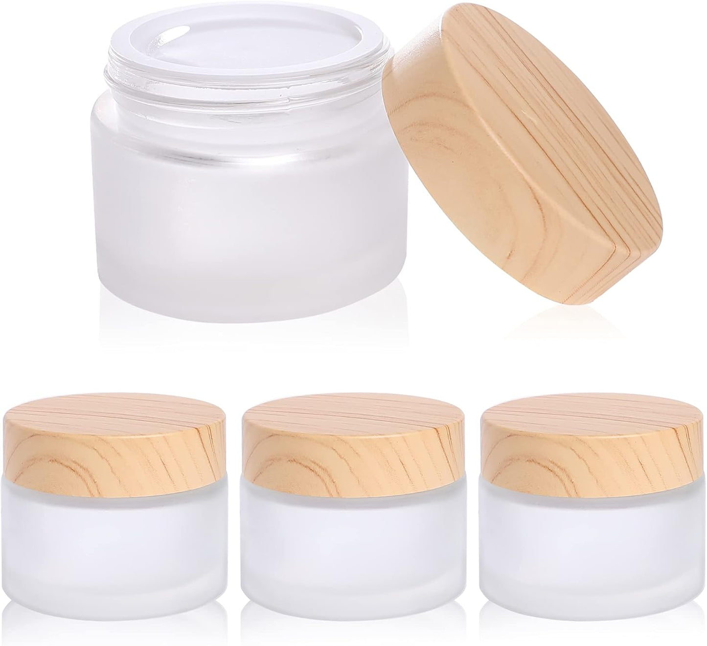 50 Gram/ml Glass Cosmetic Containers with lids，Round Frosted Cosmetic Jars with Leakproof lids,Small Empty Glass Sample Jars for Makeup Lip Scrub Balm Lotions Sample Eye Creams DIY (4 PACK 50ML)