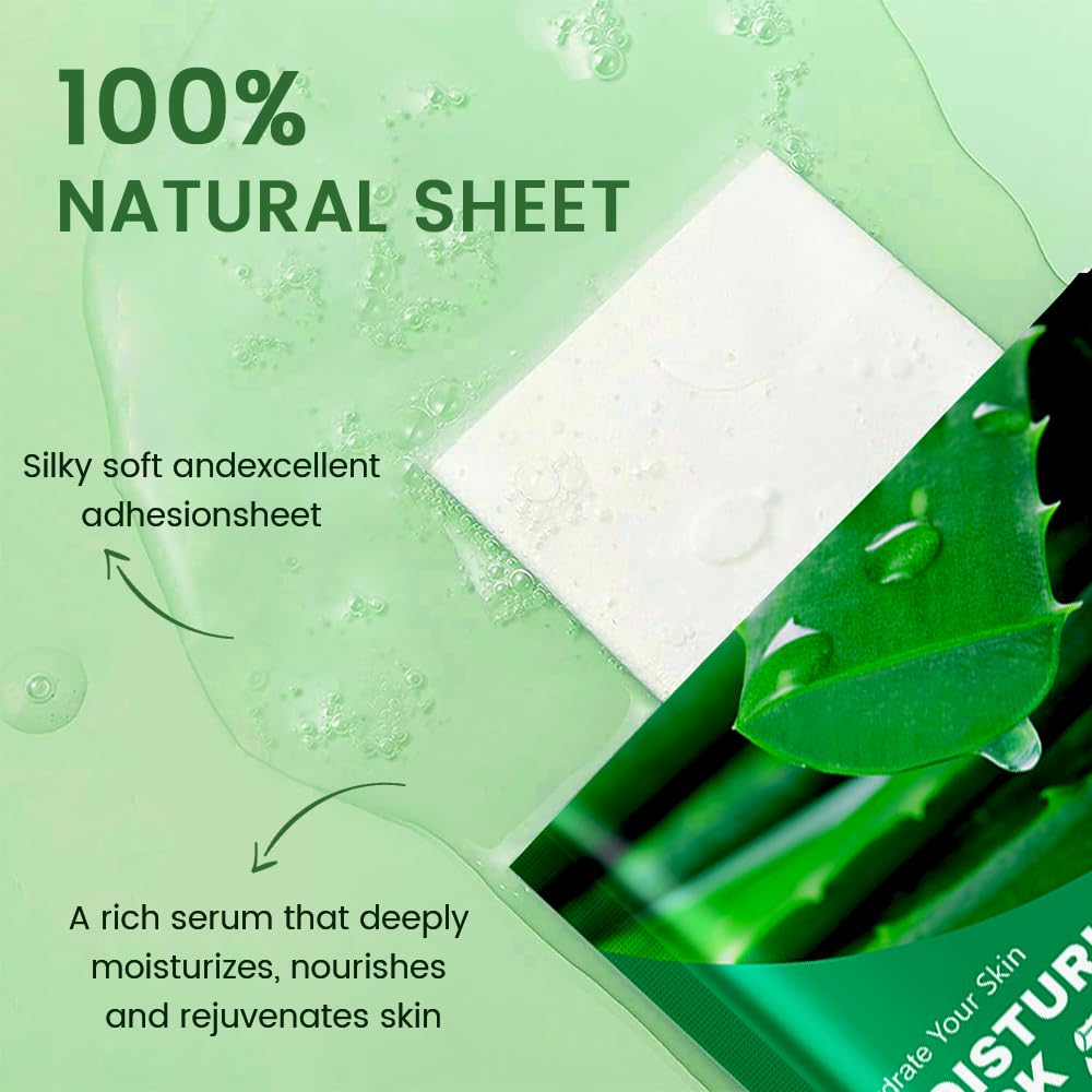8 Pack Aloe Face Sheet Mask Skincare,Hydrating Face Mask For Sensitive Skin,Moisturize,Soothing,Nourish for All Skin Types,Natural Spa Party Facial Mask Skincare Set for Women Men Girls