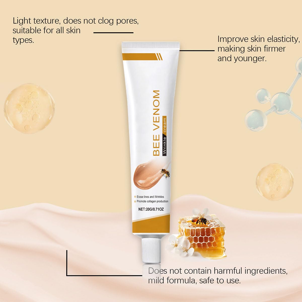 Bee Venom Moisturiser Cream Wrinkle Removal & Firming, Anti-Aging Eye&Face Bee Venom Skin Treatment Cream, Natural And Non-Irritating, Lifting & Recovery For All Skin Type (3 Packs, 60g)