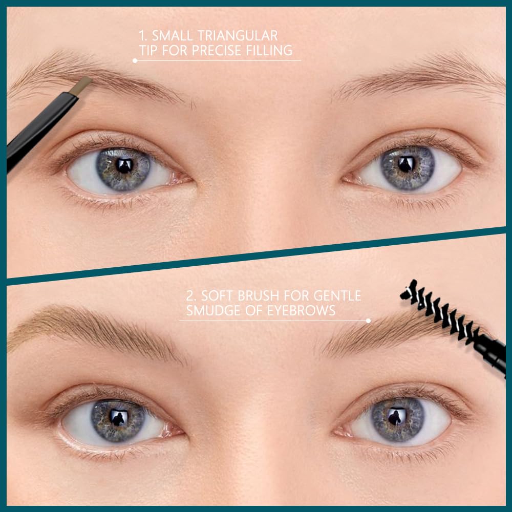 5 Pcs Waterproof Professional Makeup Micro Brow Pencil, Coffee Brow Kit with Eyebrow Brush, Ultra-Fine Mechanical Pencil, Eyebrow Pencils for Women(C03#Coffee, 5Pcs)