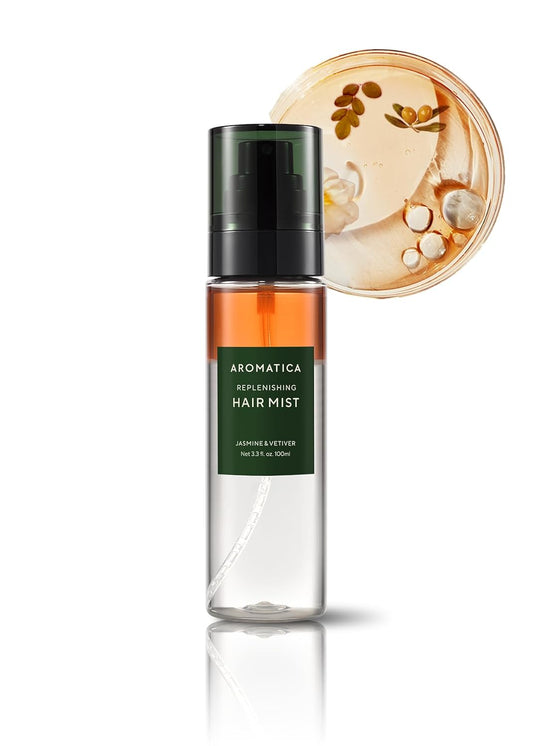AROMATICA Replenishing Hair Mist Jasmine & Vetiver - Leave-in Conditioner Spray & Blow Out Hair Perfume Oil for Women - Silicone-Free, Detangling, Smoothing & Moisturizing (3.3fl oz)