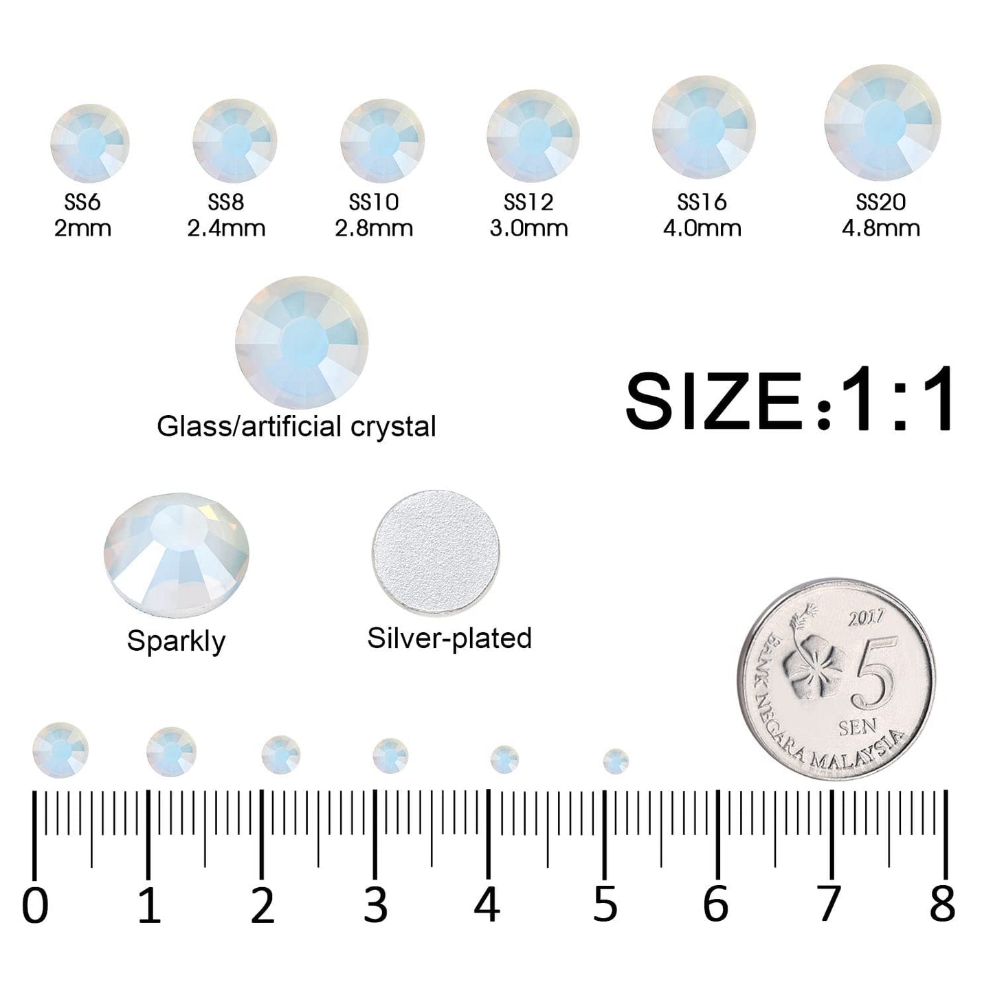 4240Pcs White Opal Flatback Rhinestones 6 Sizes Crystal Diamonds for Nail Art Crafts Clothes Shoes with Tweezers and Picking Pen