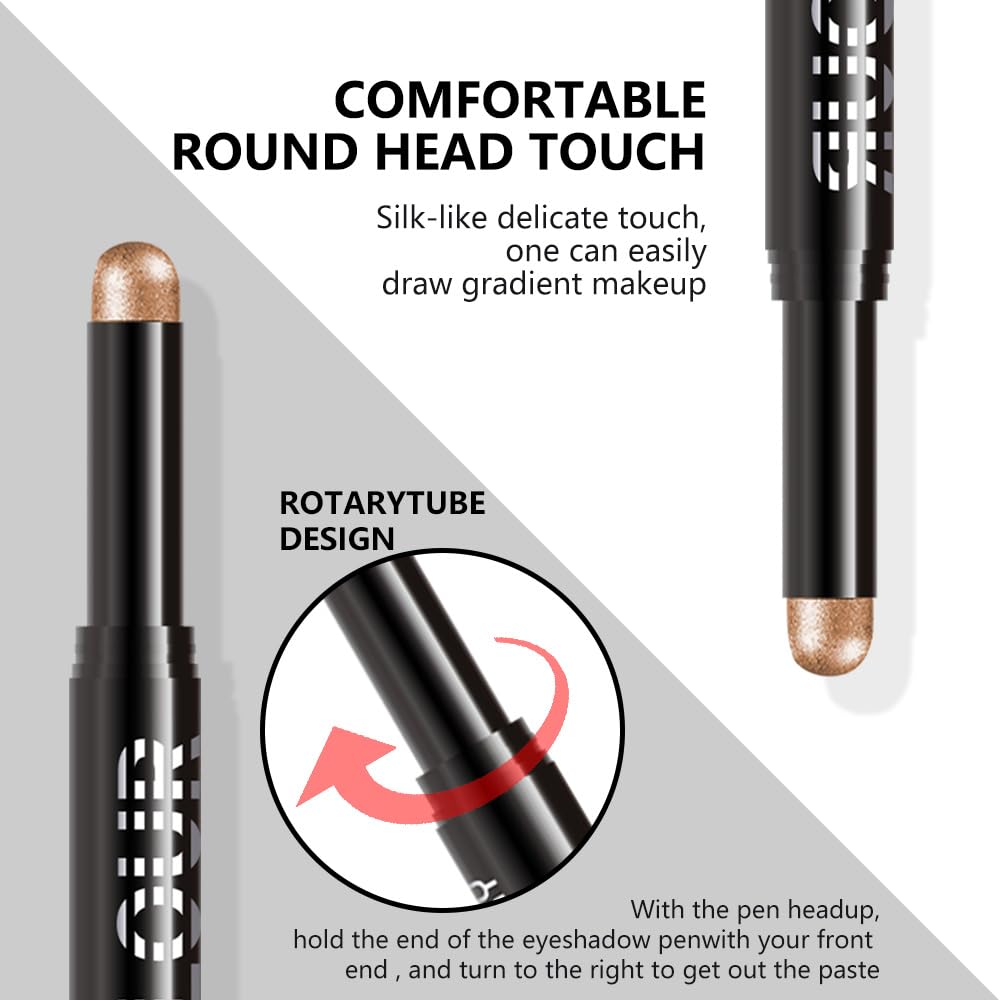 Brown Shimmer Cream Eye Shadow Stick Makeup for Women, Brown Shimmer Matte Eye Shadow Brightener Stick for Eyes, Long-lasting Waterproof Eyeshadow Pencil Applicator Blendable for Eye Highlight 11