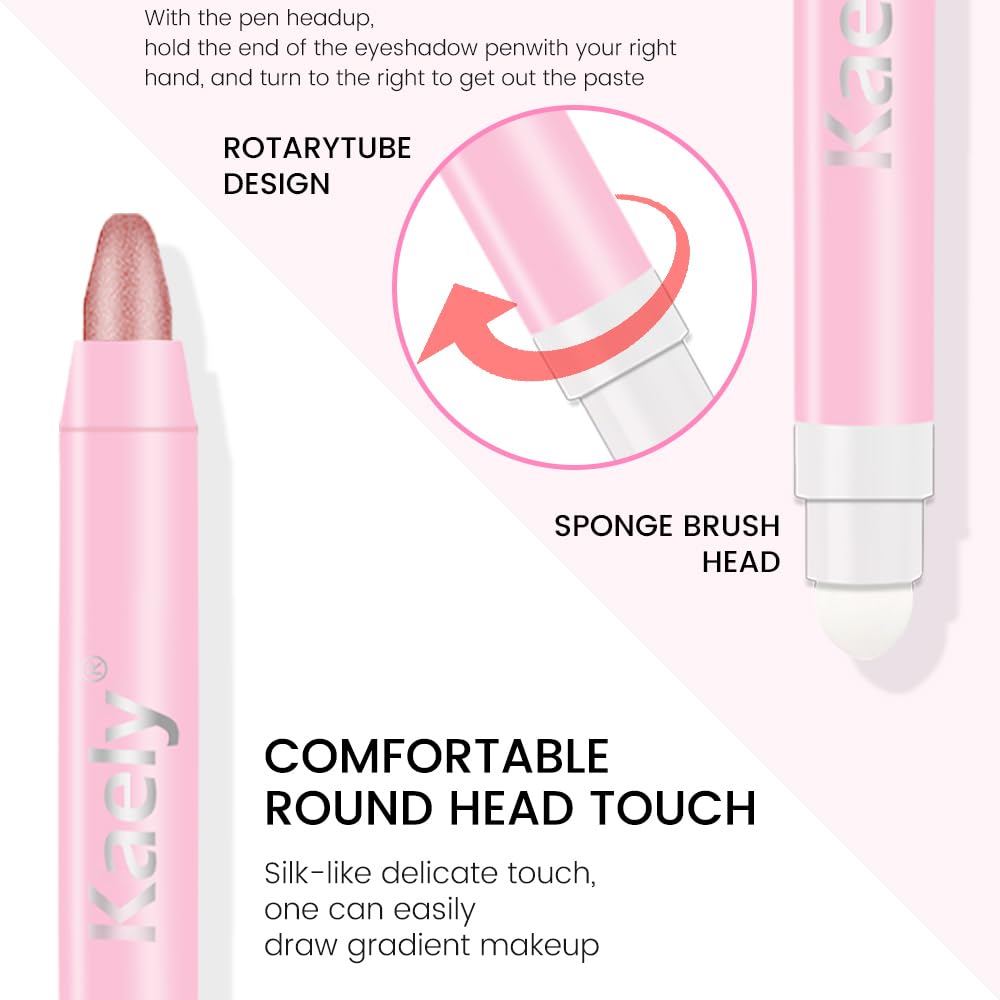 evpct 1Pcs Rose Shimmer Cream Eye Shadow Brightener Sticks for Eyes Waterproof Pigmented, Double Ended Cream Eyeshadow Stick Pencil Pen with Applicator, Eye Shadow Palette Highlighter Makeup 27