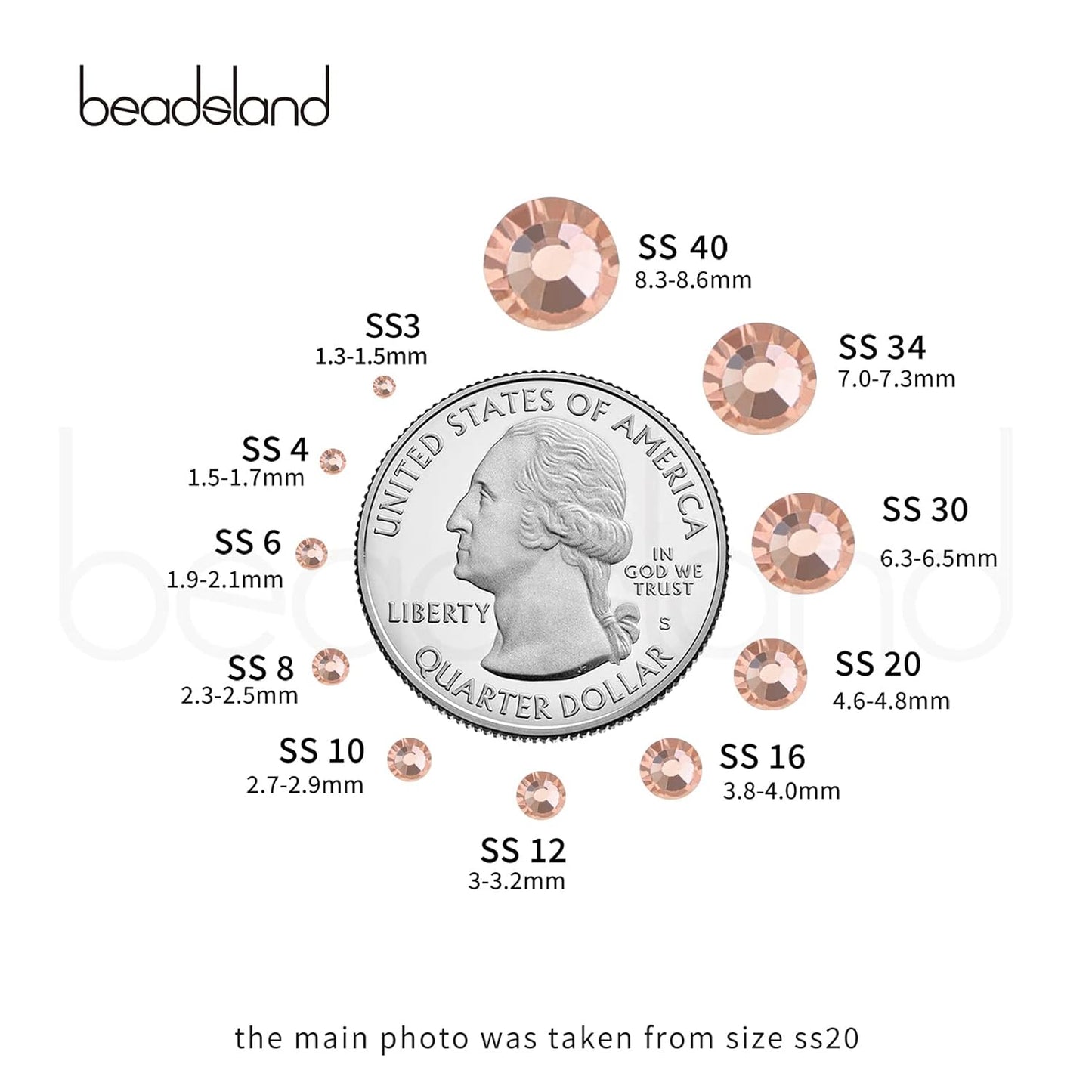 Beadsland 144pcs Flat Back Crystal Rhinestones Round Gems for Nail Art and Craft Glue Fix, Champagne, SS40, 8.4-8.7mm