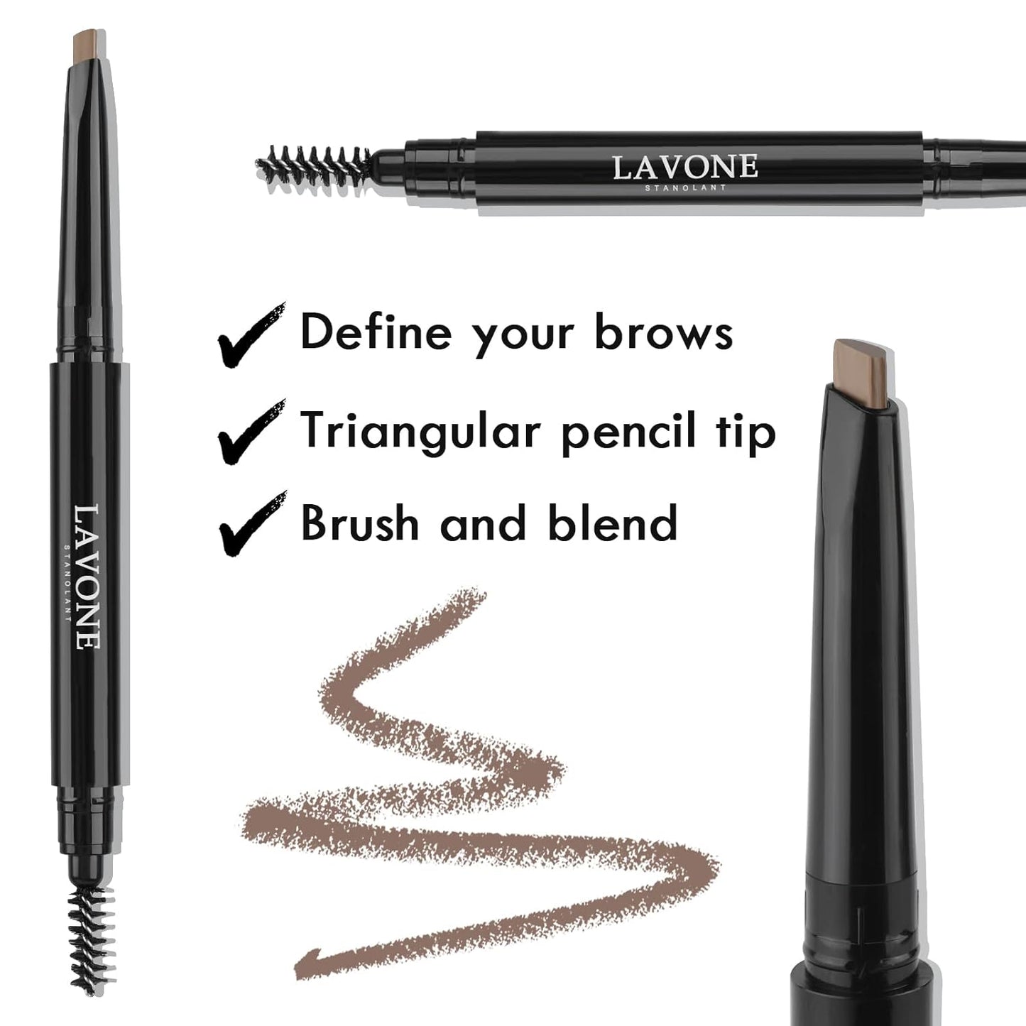 LAVONE Eyebrow Stamp Pencil Kit for Eyebrows Makeup, with Waterproof Eyebrow Pencil, Eyeliner, Eyebrow Pomade, and Dual-ended Eyebrow Brush - Espresso