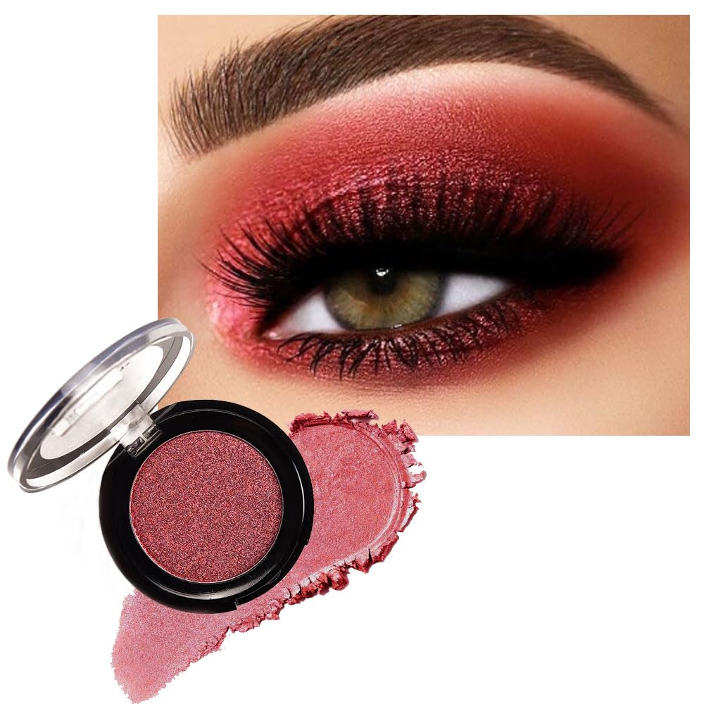 Monochrome Powder Eyeshadow Palette Makeup,Wine Red Natural Neutral Single Shimmer Eye Shadow for Older Women,Buildable Sparkly Eye Finish,Long Lasting Naturing-Looking