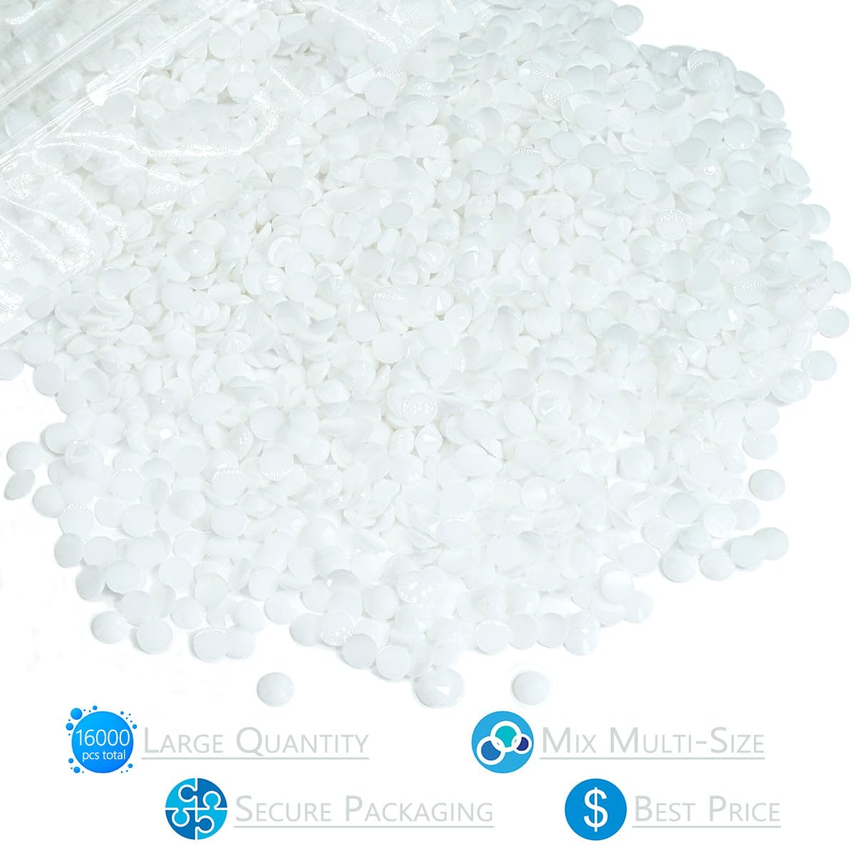 16000PCS Pure White Resin Rhinestones for Crafting 3mm 4mm 5mm Flatback Jelly Stones Bulk SS10 SS16 SS20 Non-Hotfix Diamonds Crystals Gems Charms for Nails Face Eyes Makeup Tumblers Bottles DIY Crafts