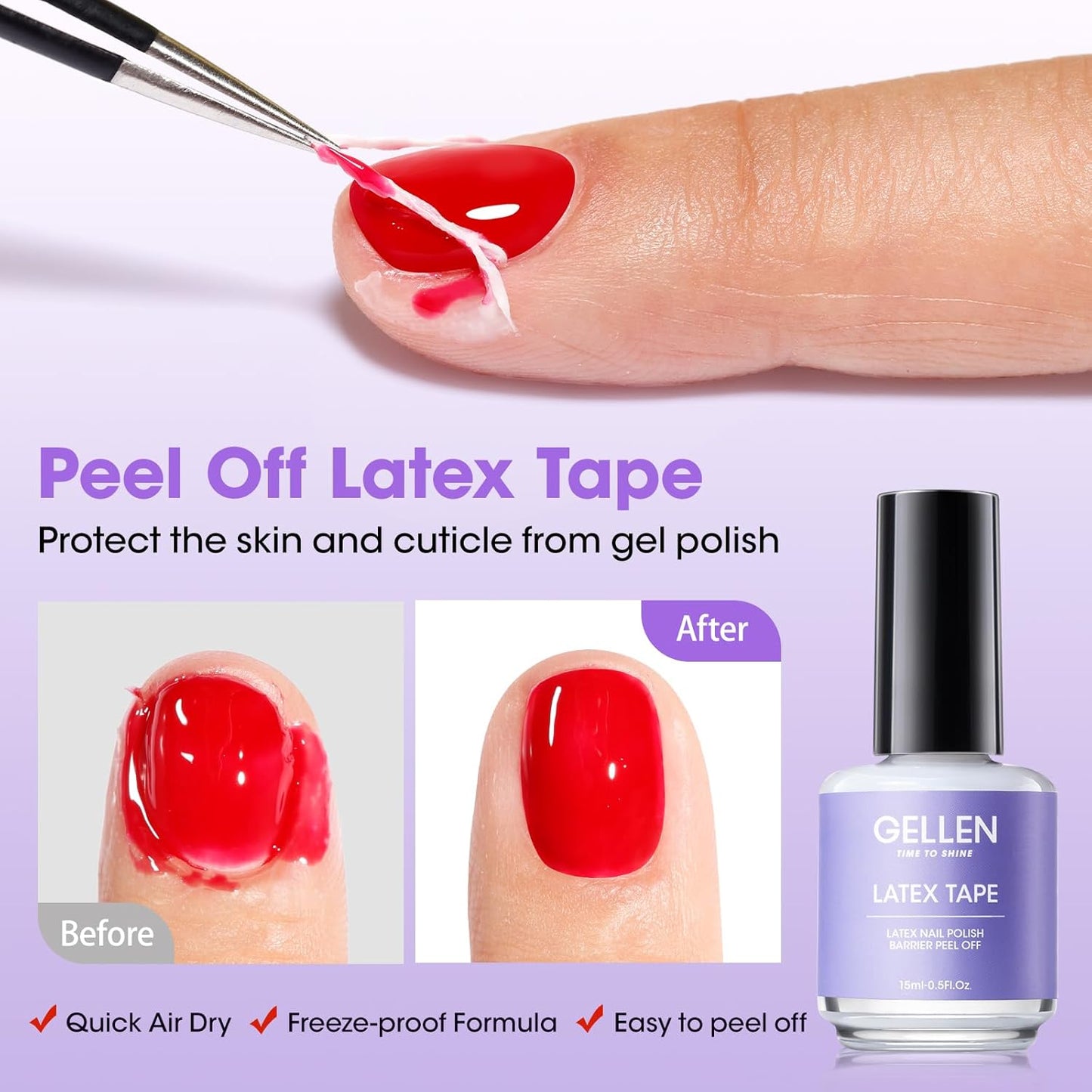 Gellen Gel Nail Polish Remover Kit, Gel Polish Remover for Nails with Liquid Latex Tape Cuticle Oil and Manicure Tools, Quick & Easy Gel Remover in 3-5 Minutes, No Soaking Or Wrapping