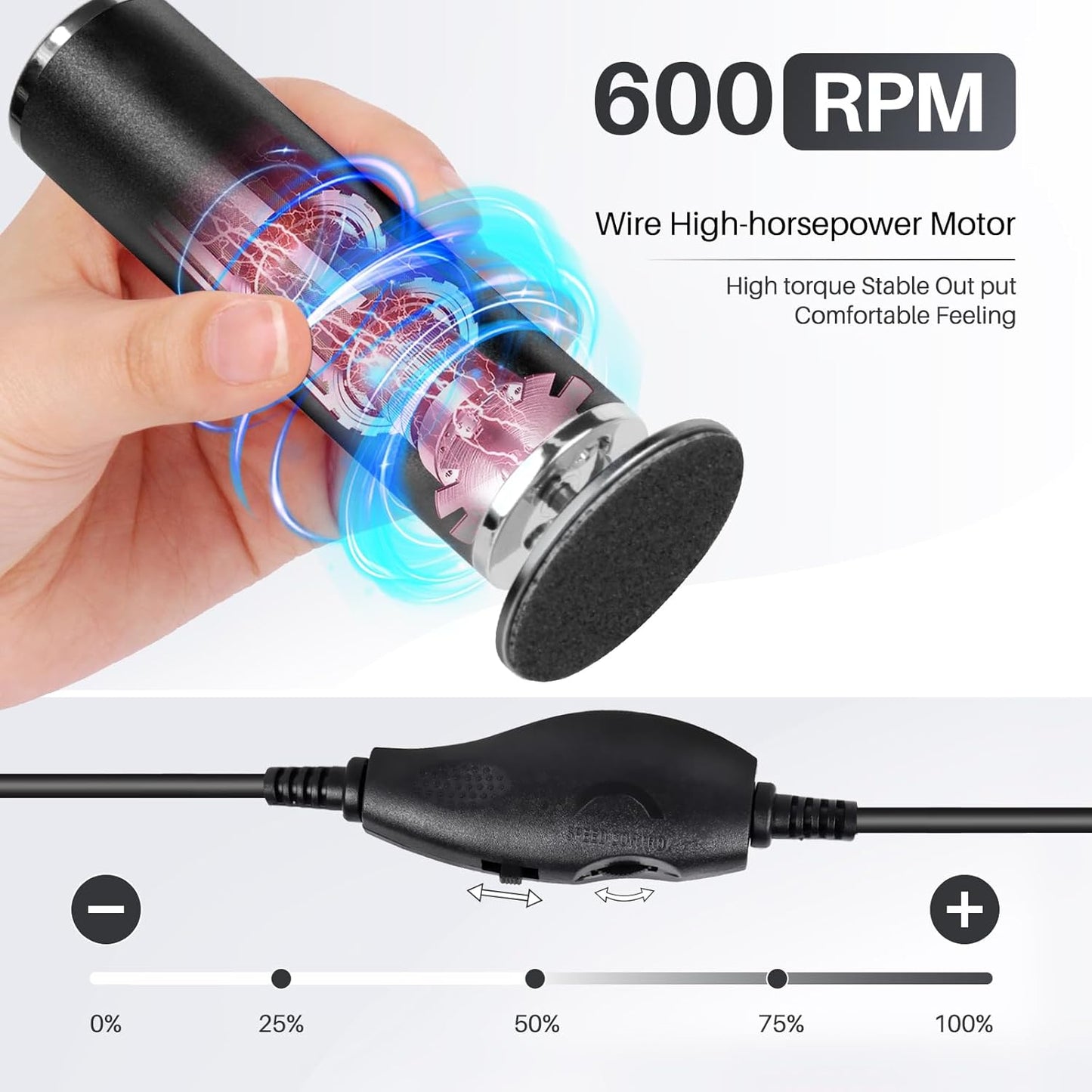 Foot File Callus Remover for Feet: Profesional Pedicure Tool for SPA - Adjustable Speed Feet File Grinder for Skin and Calluses - with 60 Pcs Replacement Sandpaper Disk for Home Salon(Black)