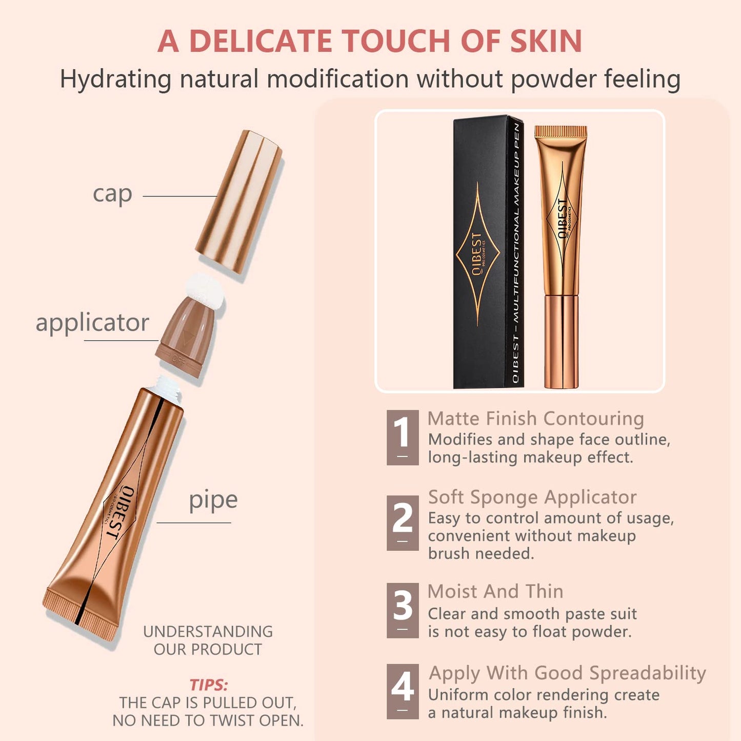 Liquid Contour Beauty Wand Set,Blush Liquid Contour Stick Highlighter Makeup With Cushion Applicator,Long Lasting Smooth Natural Matte Finish,Lightweight Blendable Super Silky Cream Sticks (01#03#05)