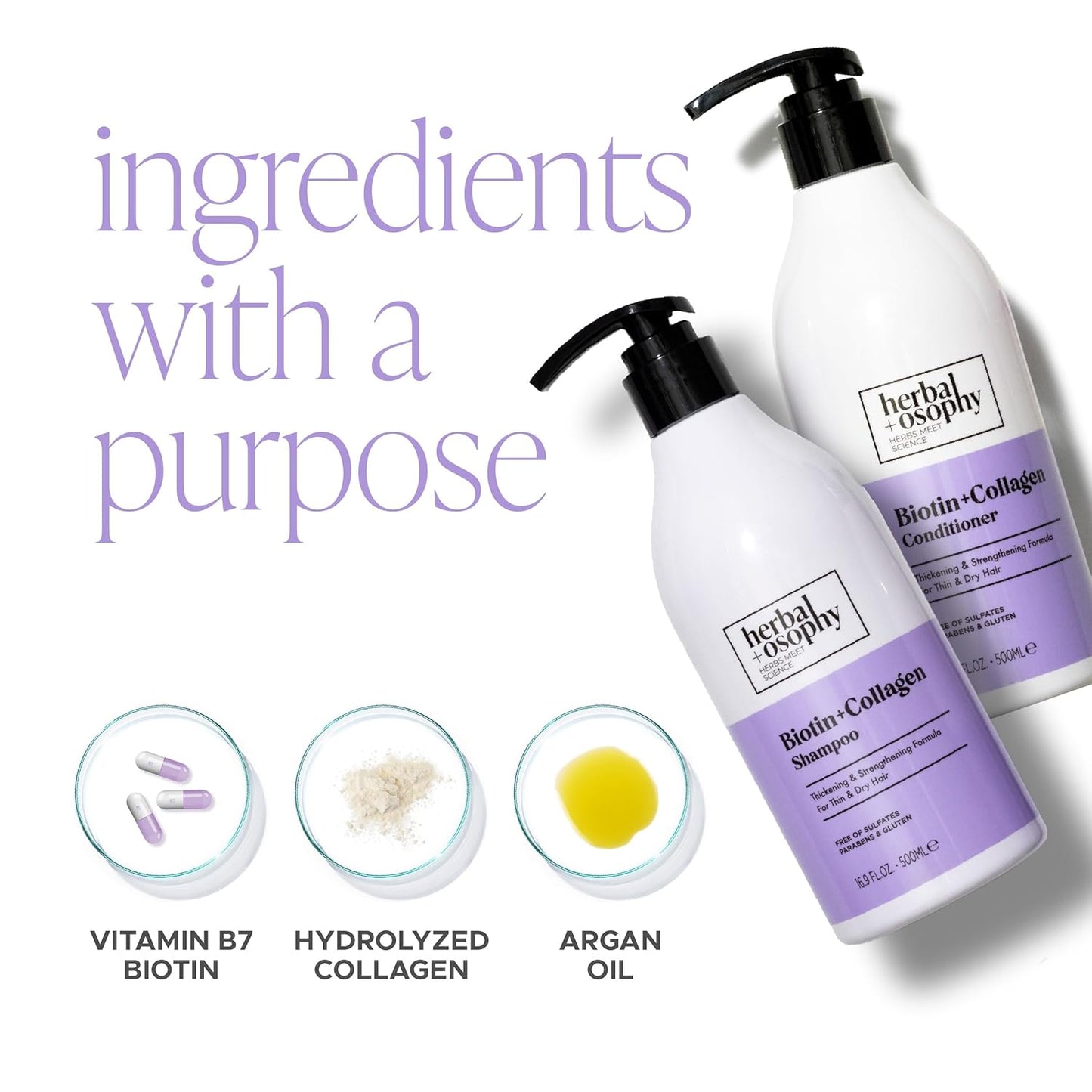 Biotin & Collagen Shampoo & Conditioner Set, Hair Growth Thickening, Repair Dry, Damaged Hair Set, Infused with Vitamin B7 & Argan Oil, Sulfate, Parabens and Gluten Free, 2 x 16.9 Fl Oz