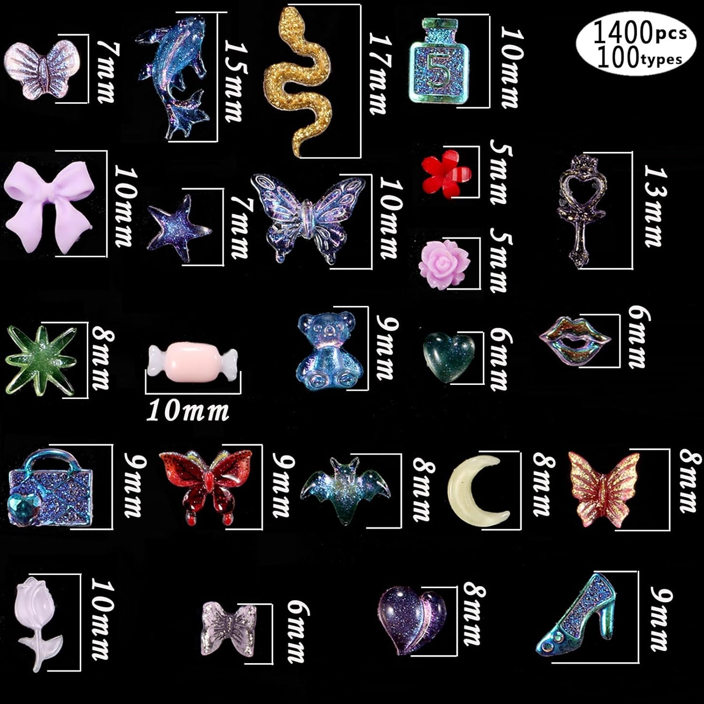 250pc 3D Nail Charms Set - Diverse Shapes & Colors for Acrylic Nails & DIY Crafts (#10)