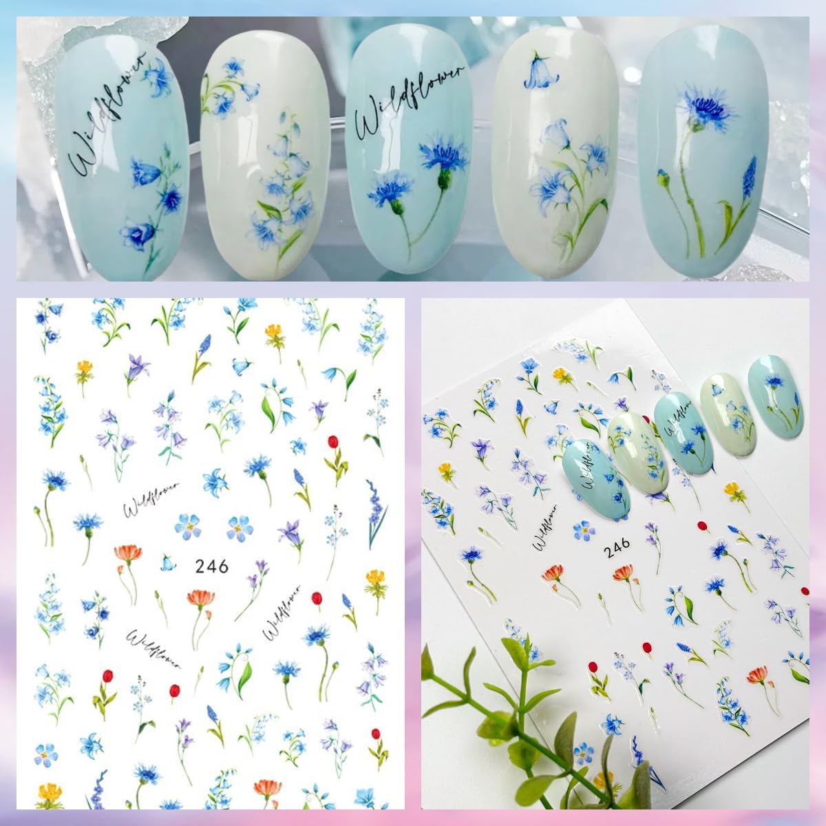 Flower Nail Art Stickers Decals Flowers Bouquet Nail Stickers for Nail Art Floral Plant Nails Design Nail Decals Flower Stickers for Nails Spring Manicure Supply for Women Girls Decoration 5 Sheets