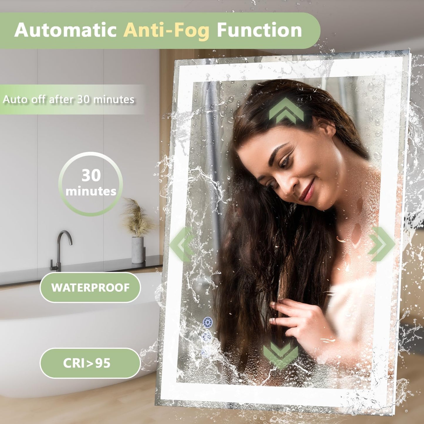 30"x 36" LED Bathroom Mirror with Front and Backlit, 3 Colors Wall Vanity Mirror with Lights, Controlled Separately LED Smart Mirror for Bathroom, Anti-Fog, Stepless Dimmable, Memory(UL ETL)