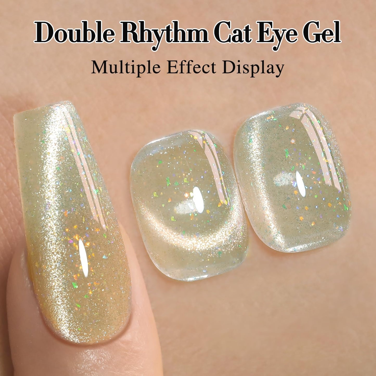 Double Rhythm 0.5 OZ Cat Eye Gel Polish with Magnet 15ML Holographic Glitter Shimmer Translucent Jelly Color Magnetic Nail Polish Salon DIY at Home (MC1060)