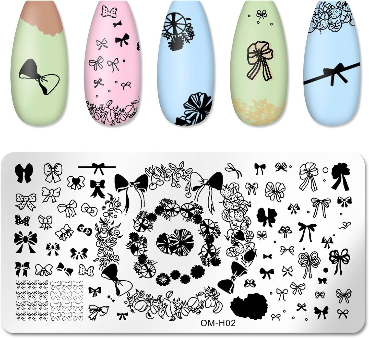 6pcs Nail Art Stamping Plates Set Manicuring Accessories Butterfly Leaves Flowers Fruits Geometry Heart Love Image Template for DIY Tips Decoration