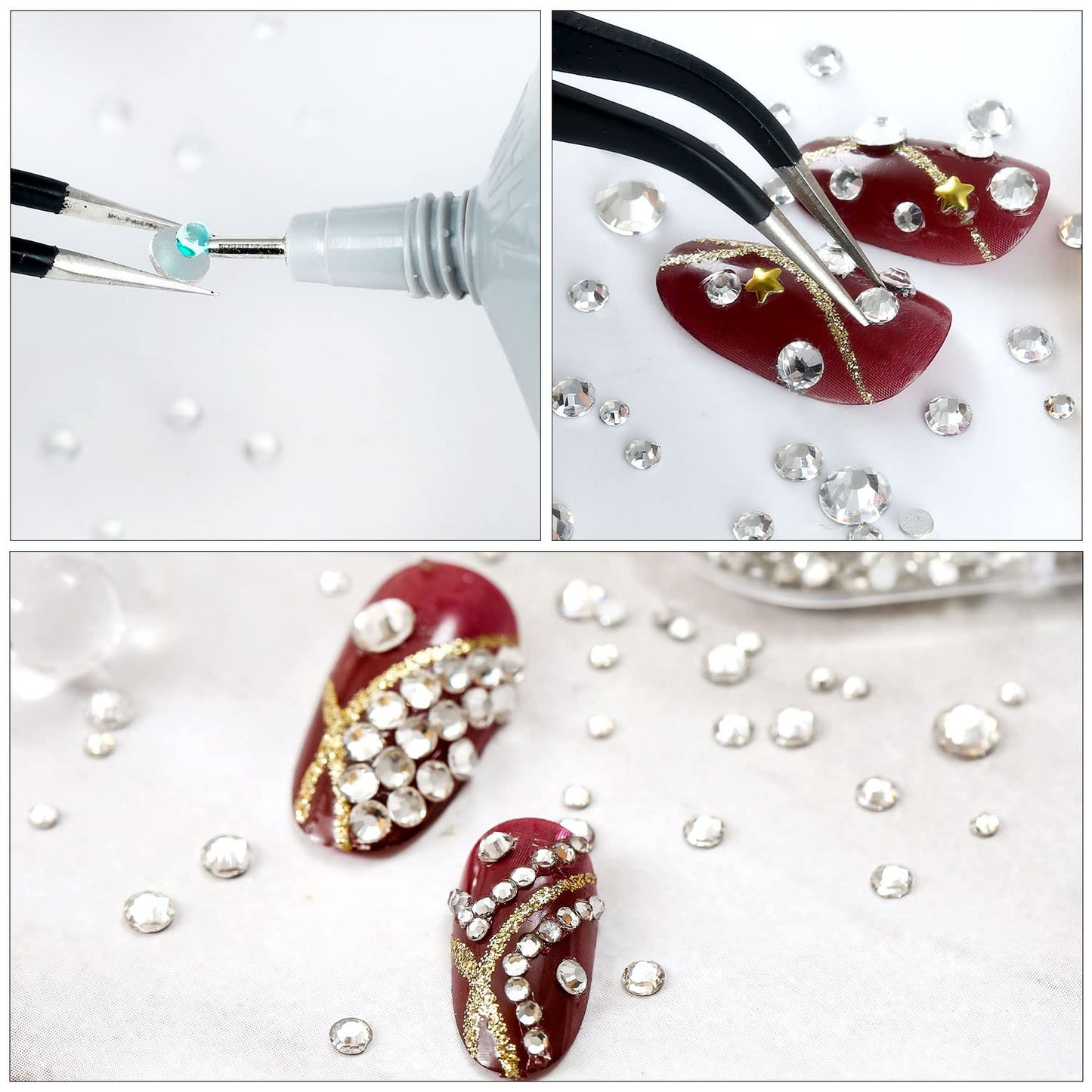 4240Pcs Flatback Red Rhinestones Glass Crystal Diamonds for Nail Art Eye Jewels Glitter Round with Tweezers and Picking Pen (SS6~SS20 Set)