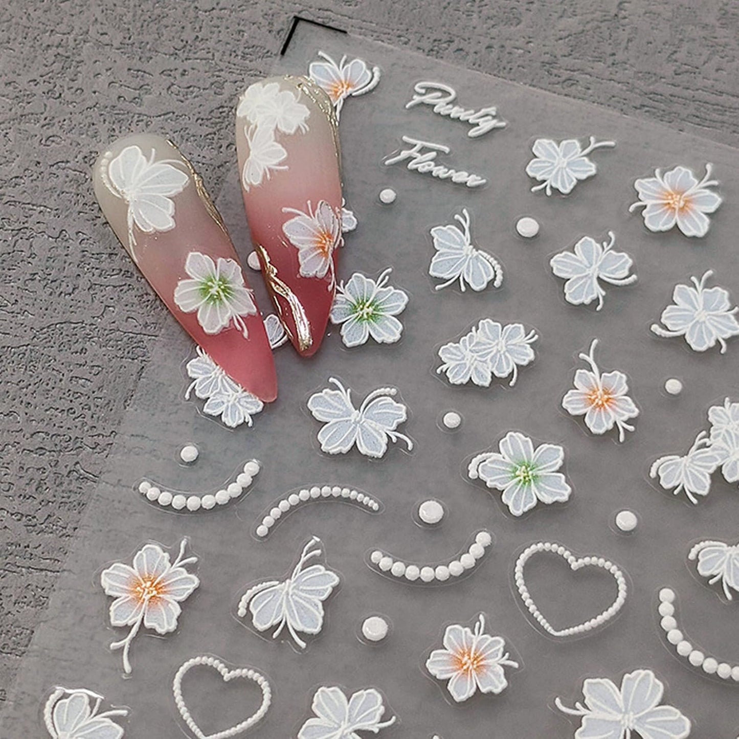 5D Embossed Flower Nail Stickers for Nail Art Floral Nail Art Stickers Self-Adhesive Nail Decals for Women Nail Supplies Design Sticker(1, Flower)