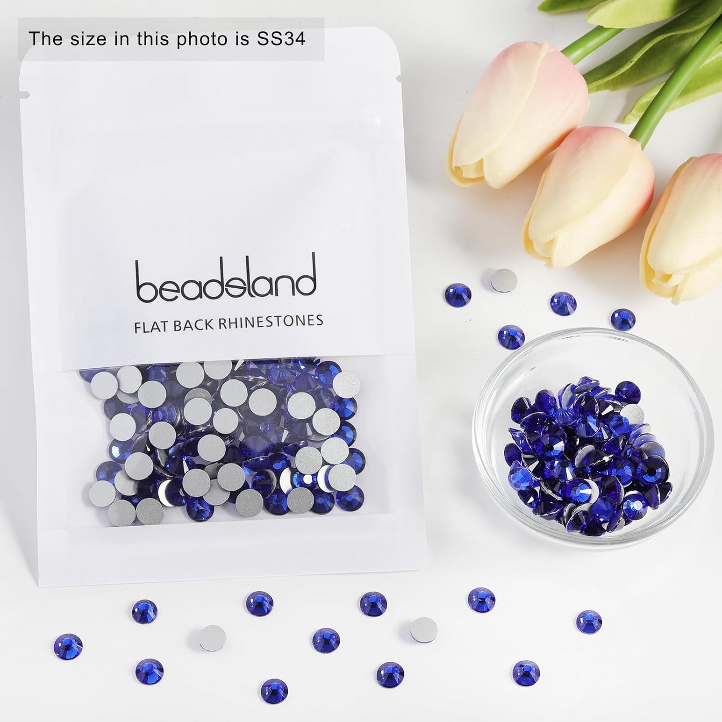 Beadsland 288pcs Flat Back Crystal Rhinestones Round Gems for Nail Art and Craft Glue Fix,Sapphire,SS34,7.1-7.3mm