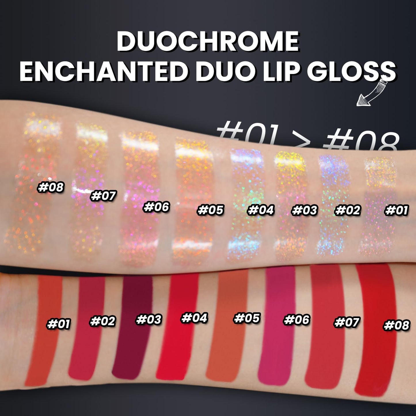 CHARMACY Multichrome Double Head Non-Stick Lip Gloss, Metallic Colourful Lip Glaze, Anti-transfer, Long Lasting Waterproof Liquid Lipstick Makeup (#02)
