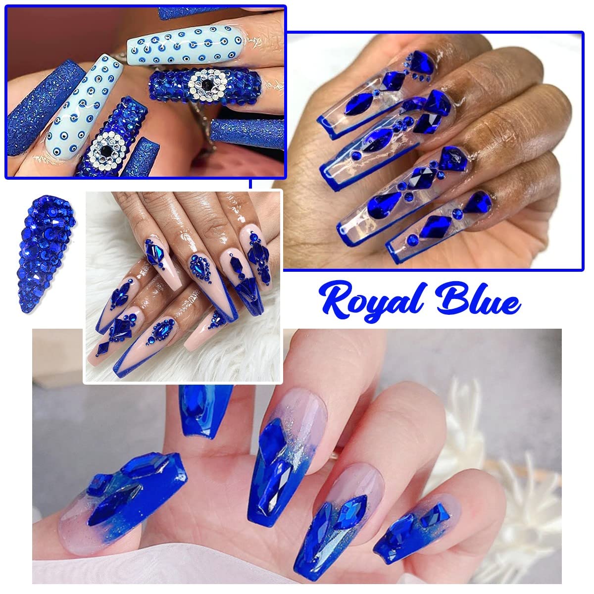 4080Pcs Blue Rhinestones Sapphire Nail Stones Multi Shapes K9 Glass Flatback Royal Blue Crystals Gems Diamonds jewels Nail Art Supplies Charms Decor for Nails Face Eyes Makeup Body DIY Crafting
