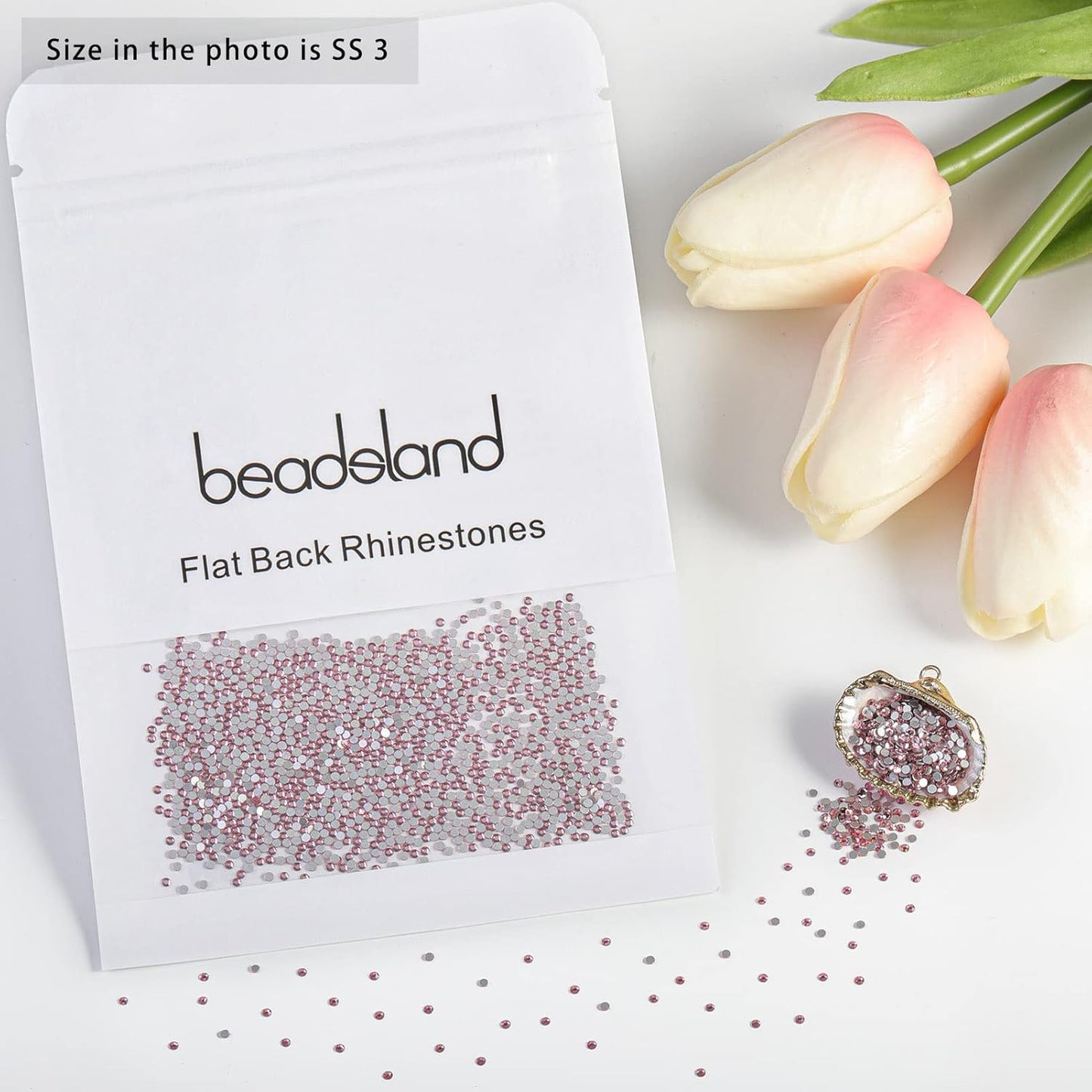 beadsland Flat Back Crystal Rhinestones Round Gems, Light Pink (1.3-1.4mm) SS3/1440pcs