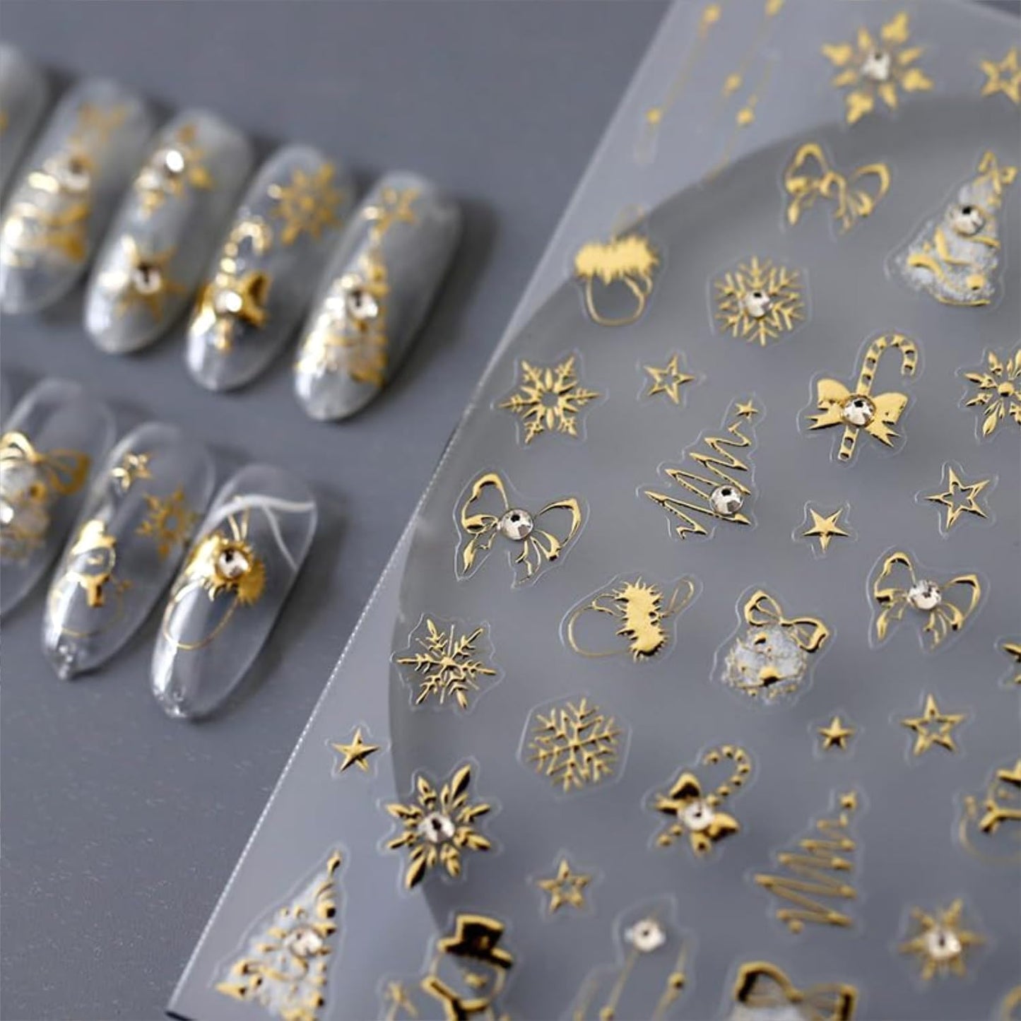 Christmas Nail Stickers 5D Embossed Gold Christmas Nail Decals Holiday Nail Art Stickers with Snowman Xmas Tree Star Snowflake Nail Design Christmas Nails Supplies for Women Girls