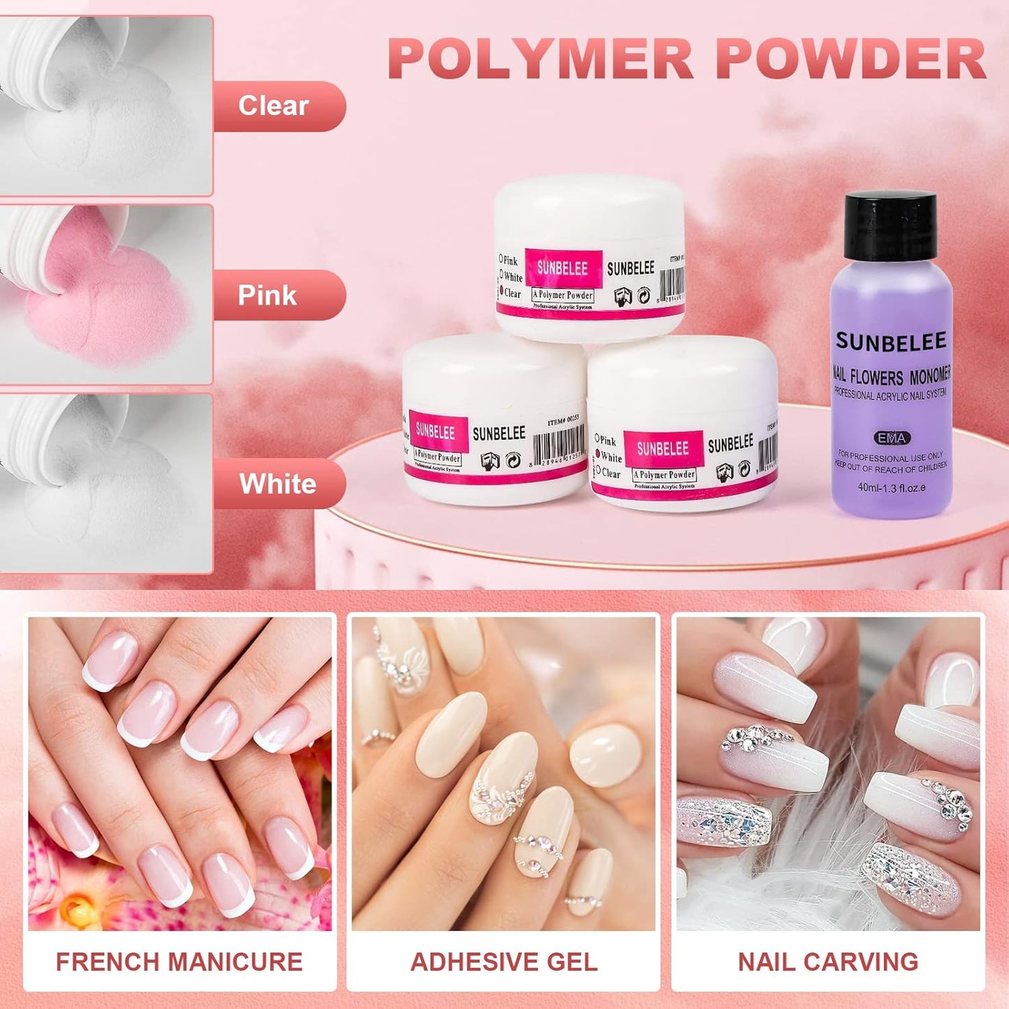 Acrylic Nail Kit with Everything - Nail Kit Set Beginners, Gel Nail Polish Kit with UV Light Acrylic Liquid Monomer Nail Art Decoration DIY Nail Art Tool Nail Supplies