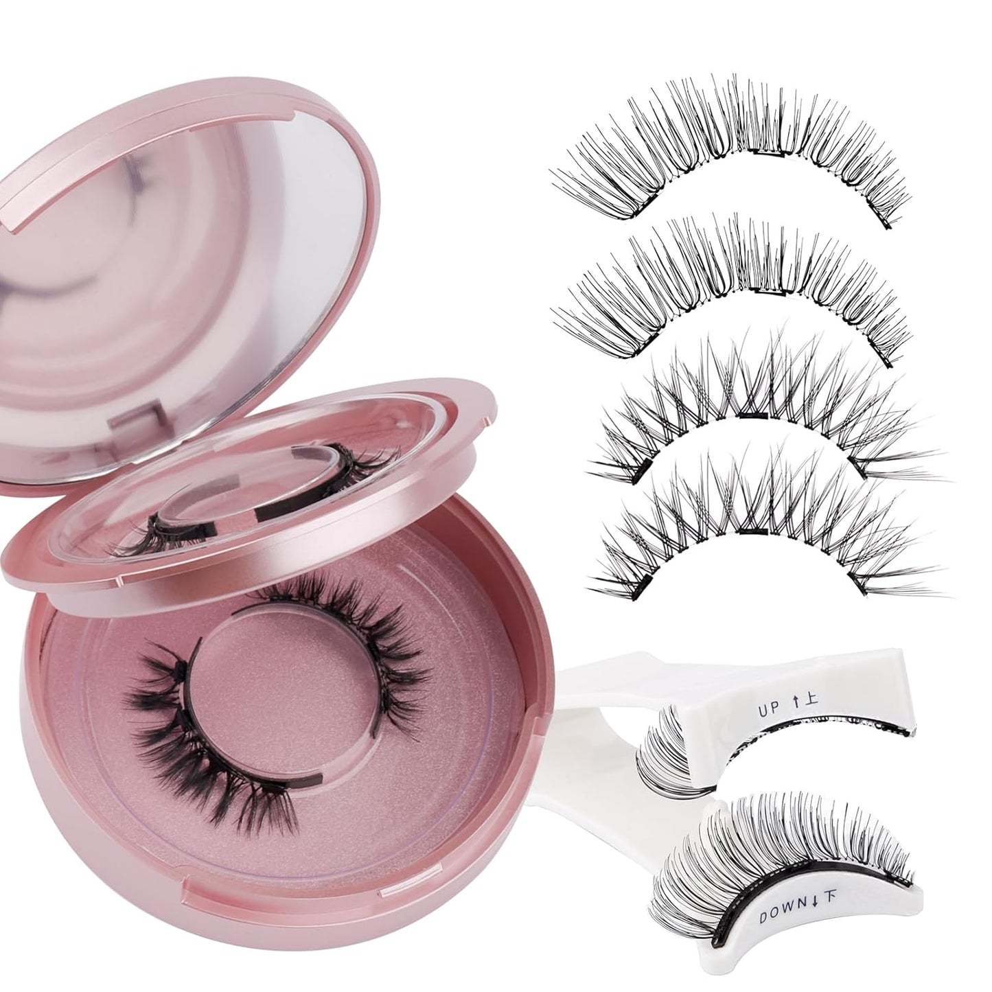 2-Pairs Magnetic Eyelashes Kit with Applicator: Natural Reusable Soft Waterproof False Lash, No Glue Needed, Wendy Lashes, A, K8+604