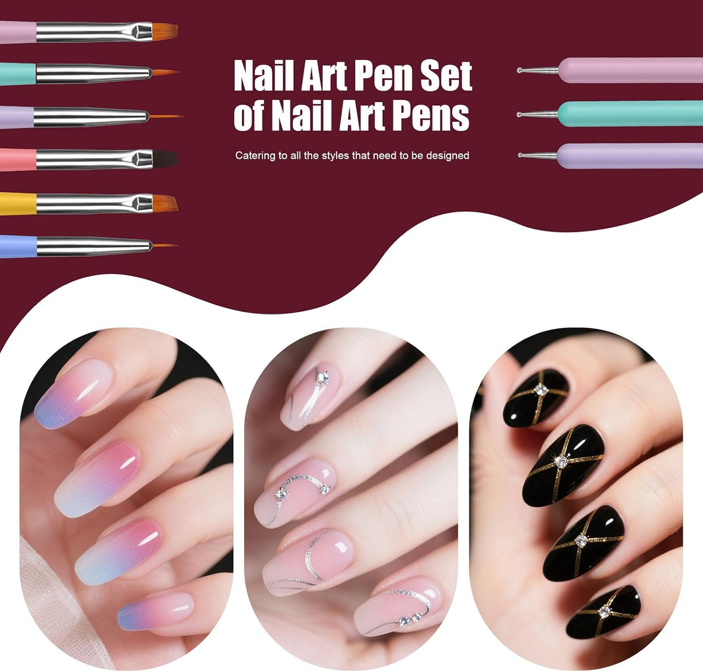 Artdone Nail Striping Tape Lines Kit With Nail Art Pens Dotting Tools And Liner Brushes For Gel Polish Small Detail Drawing Design Paint