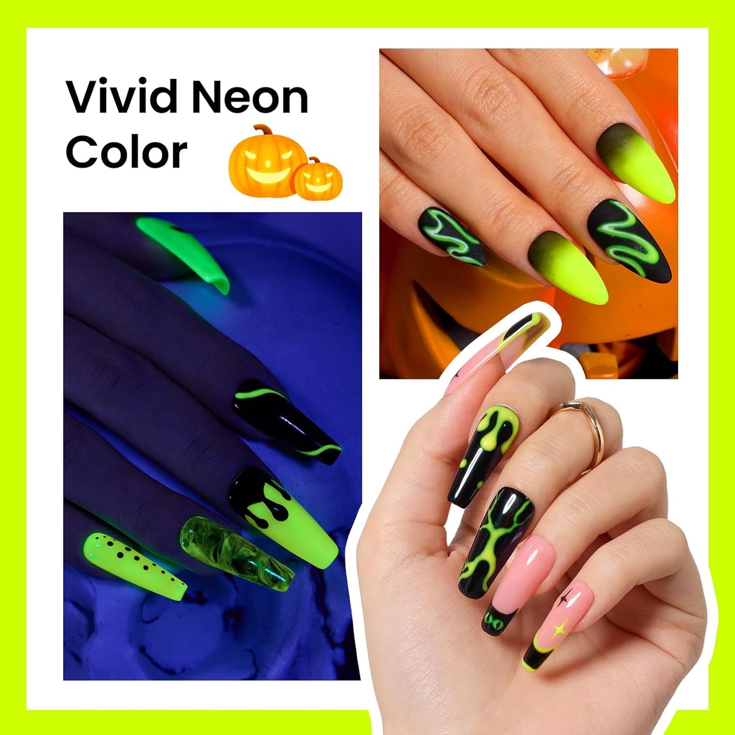 Beetles Halloween Gel Nail Polish – Luminous Yellow Glow in the Dark Green Gel Polish, Noctilucent Green Luminous Color Soak Off U v LED Lamp DIY Manicure 0.5Oz