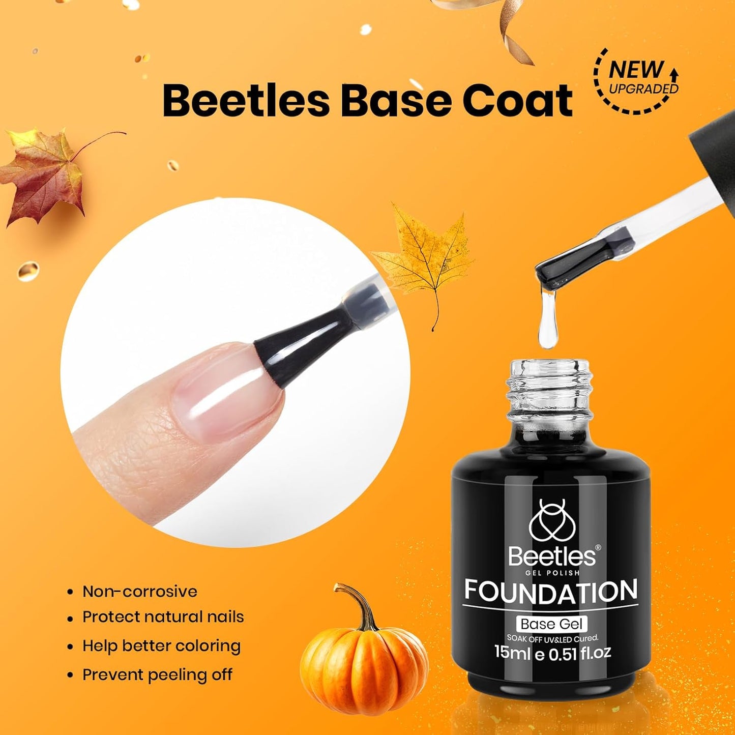 Beetles Top Coat Base Gel & Nail Glue Set-3Pcs No Wipe Top Coat Gel Nail Polish & Base Coat with 9 In 1 Nail Glue Shine Effect Long Lasting Soak Off Uv Light Lamp Diy Gift for Women & Girls