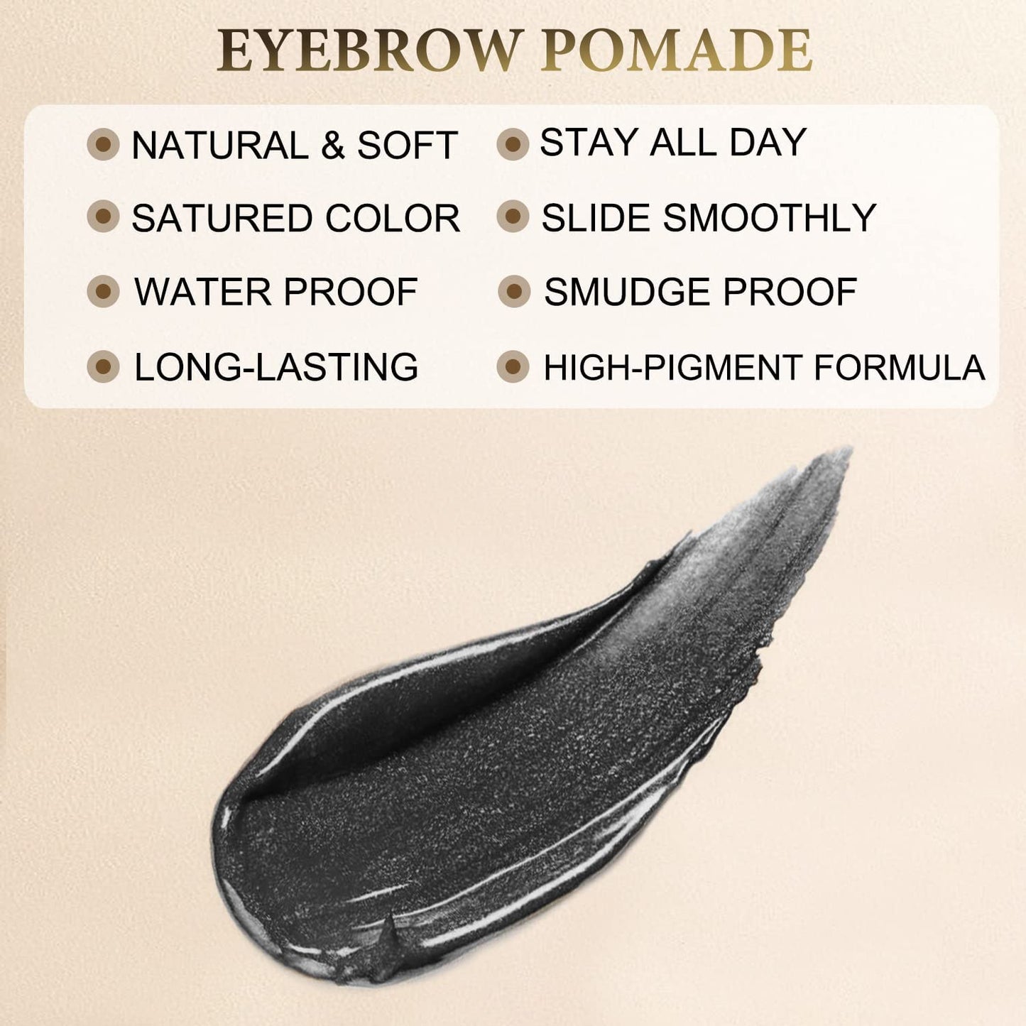 Eyebrow Pomade - Waterproof Brow Pomade for Long-lasting Results,Smudge Proof and Sweat Resistant Formula,Natural Eyebrow Makeup for All Skin Types and Tones - Black