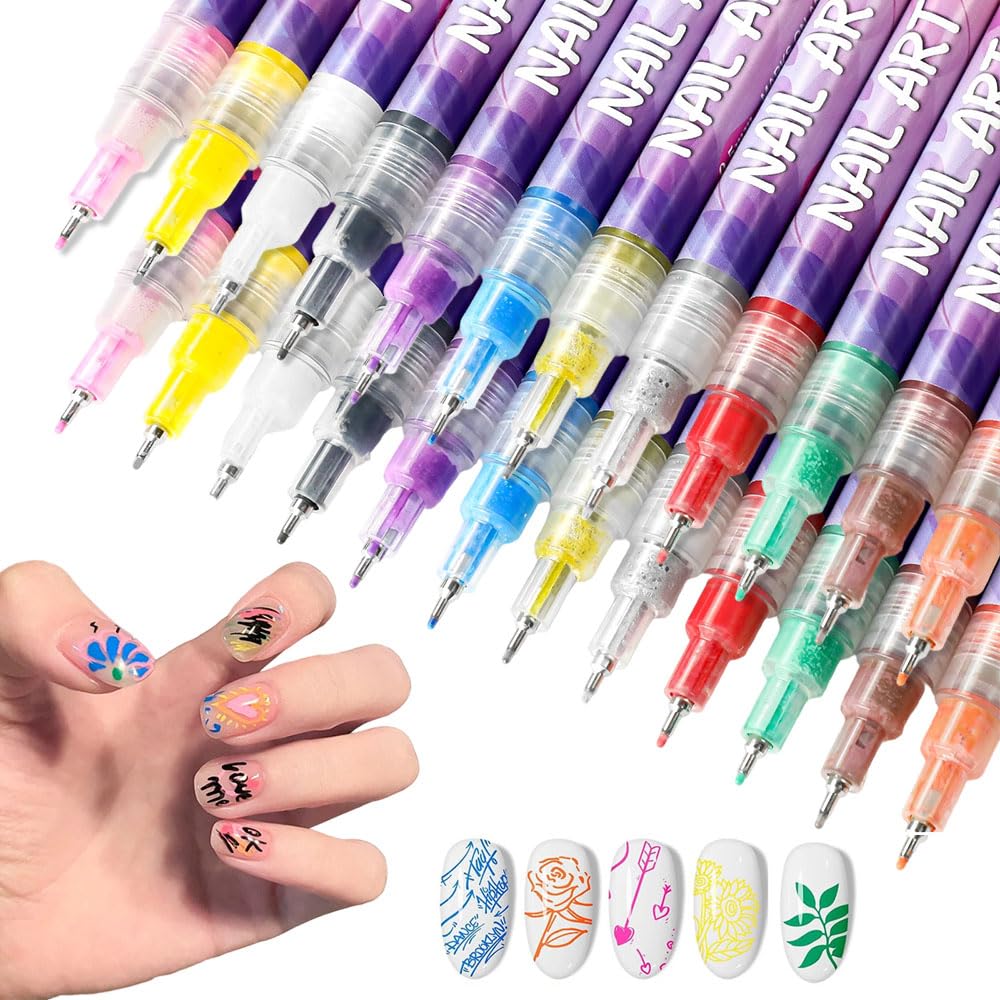 12 Colors Nail Art Pens Set, Nail Art Markers Doodle Pen for Kids Adults, Nail Art Tools for Polishing Dotting Painting Liner DIY (2 Set)