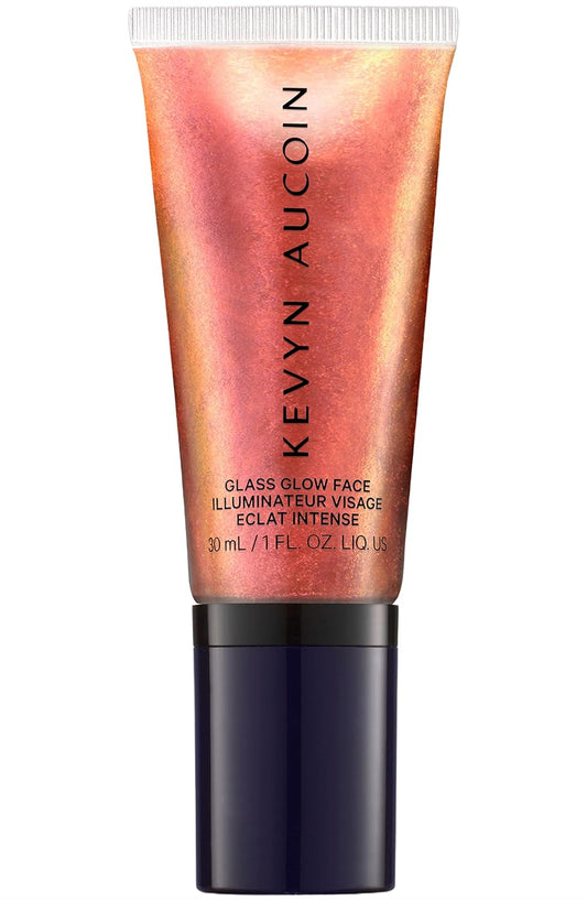 Kevyn Aucoin Glass Glow Face, Cosmic Flame: Multi-purpose universal dewy highlighter for face and body. Creates glowing youthful-looking hydrated skin with a glassy complexion. Makeup artist go to.