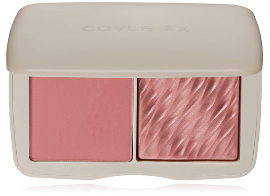 COVER FX Monochromatic Powder Blush Duo - Mojave Mauve: Dusty Rose - Matte + Shimmer Finish - Create Custom, High Impact Color