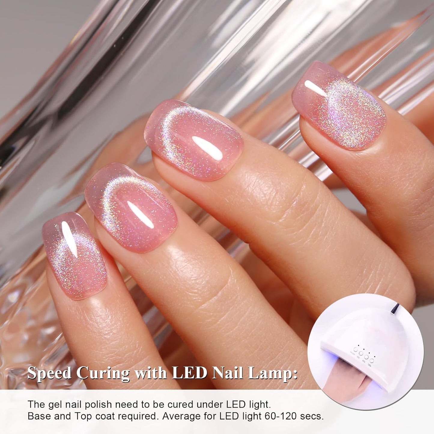 Imtiti Cat Eye Gel Nail Polish, 15ml Glitter Rainbow Holographic Gel Nail Polish with Magnet Iridescent Reflective Shimmer Translucent UV Gel Polish 0.51 Fl Oz