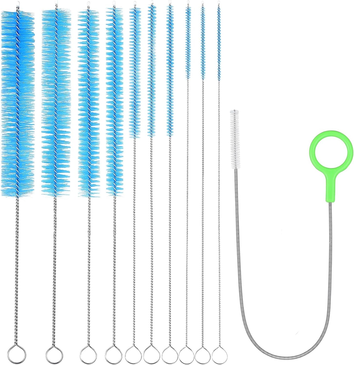 2024 Upgraded Long Straw Cleaner Brush,9.5in 10 Different Diameters Reusable Water Bottle Brush&1pcs 15in Spring Brush,Stainless Steel Nylon Tube Brush Kit for Sippy Cup,Water Bottle,Drinking Straw