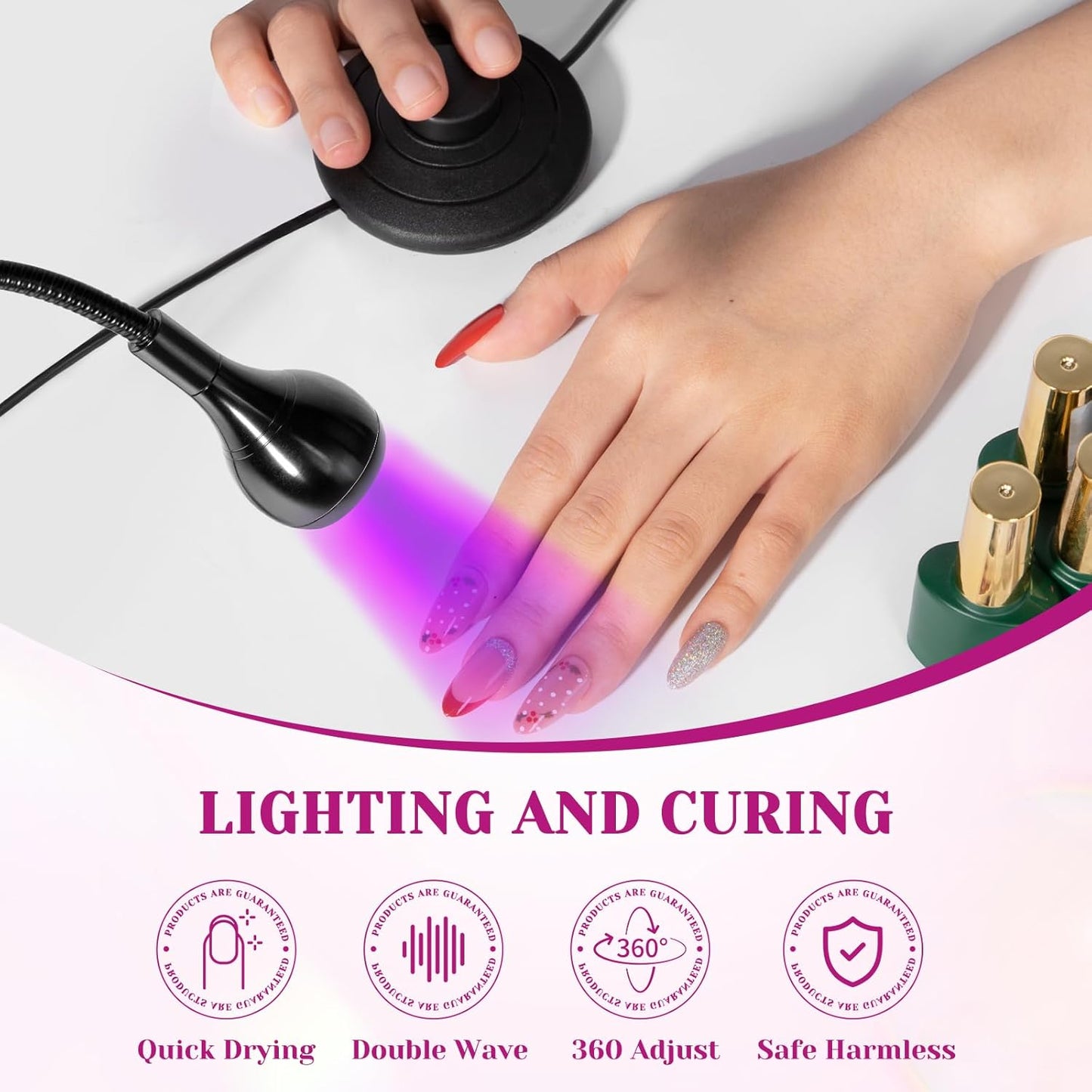 AORAEM UV LED Nail Lamp, Quick Drying UV Light for Gel Nails Foot Control LED Nail Cure Lamp, Flash Cure Light with Black Gooseneck and Clamp for Gel Nails