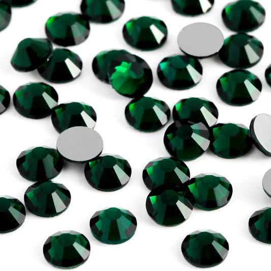 3000PCS SS10 Flatback Rhinestones | 12-Facet Diamond-Cut Glass Gems for Nail Art, Clothing, DIY Crafts |Glue-On Decoration Stones with Silver Backing(Emerald)